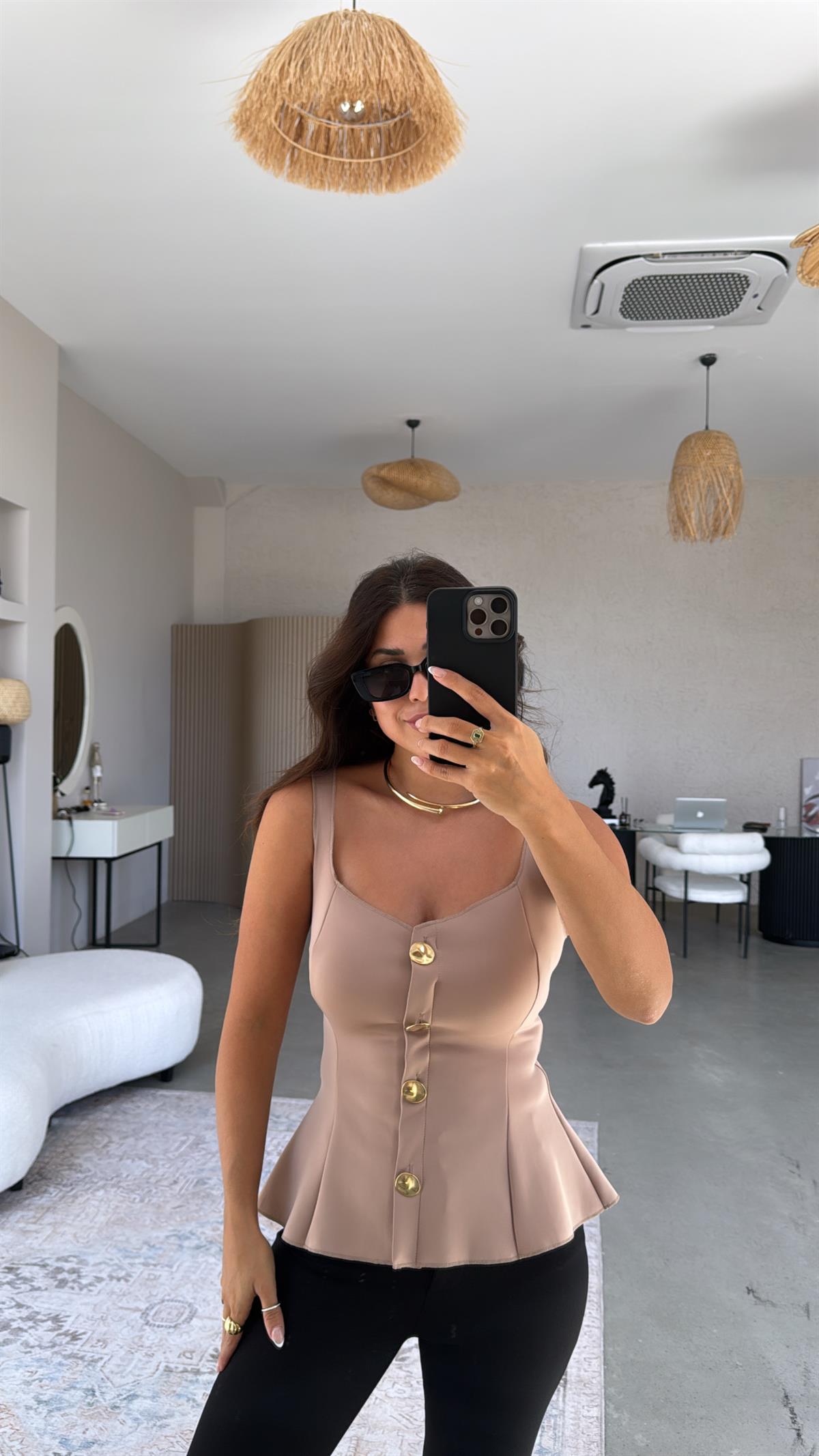Camel Dalgıç Gold Detaylı Bel Oturan Bluz