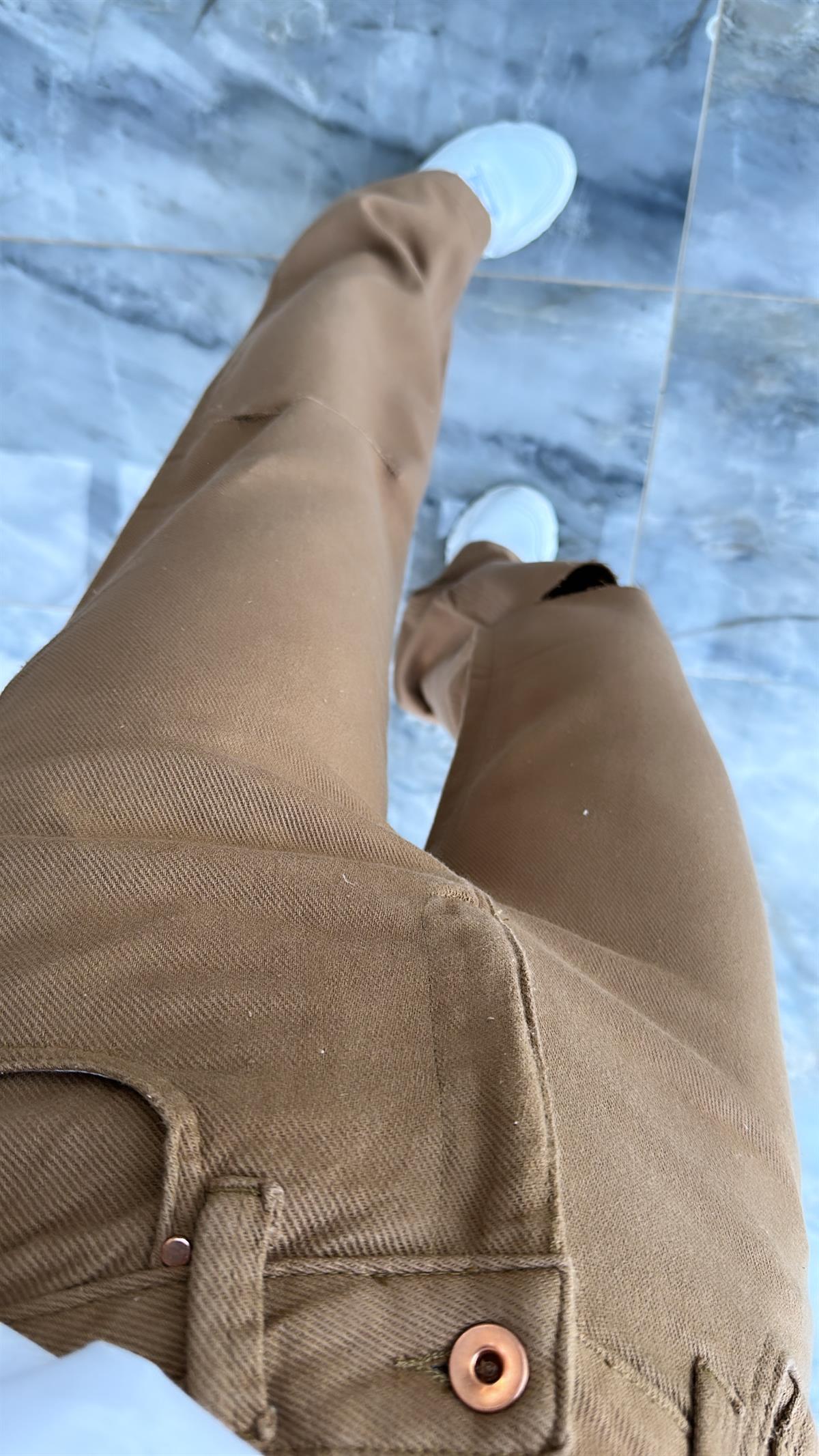 Camel Dizi Kesik Pamuklu Pantolon