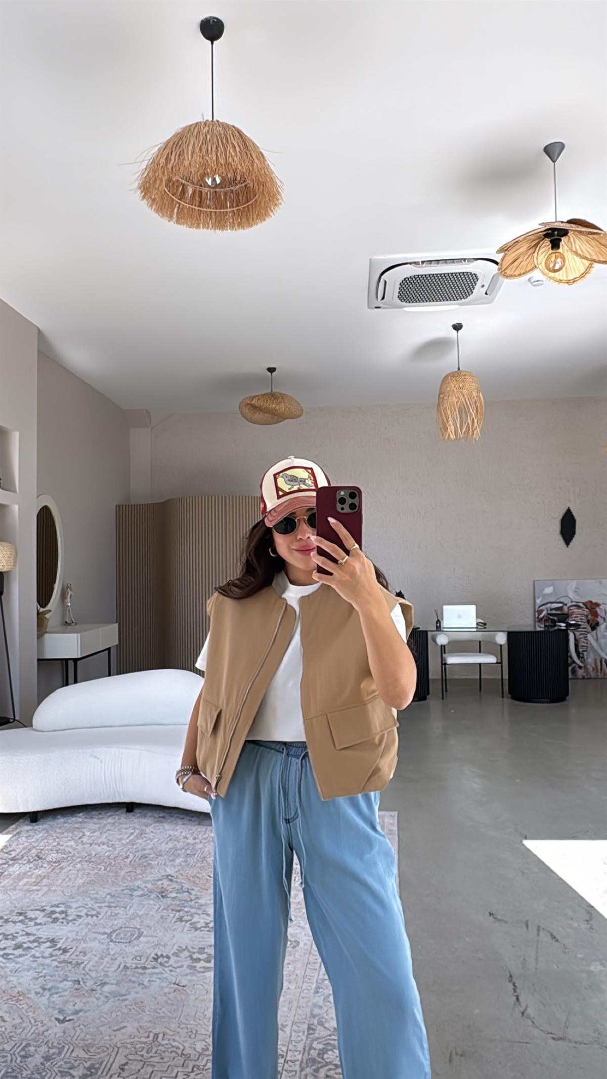 Camel Fermuarlı Yelek