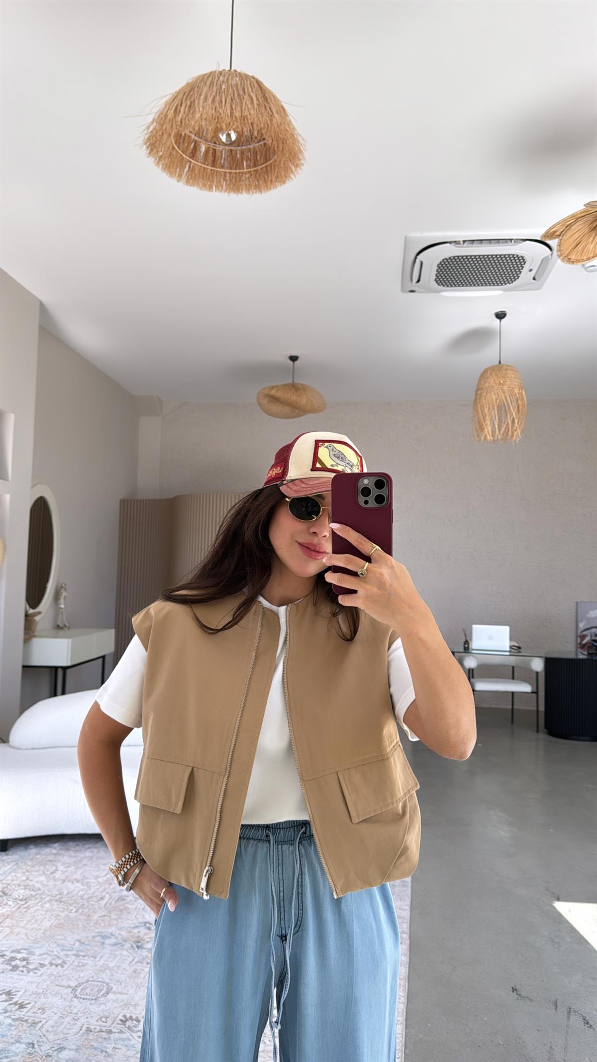 Camel Fermuarlı Yelek