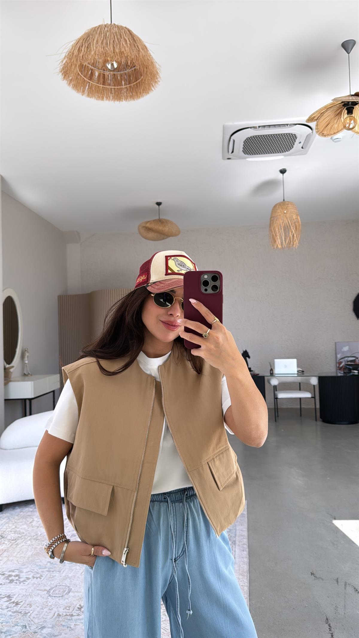 Camel Fermuarlı Yelek