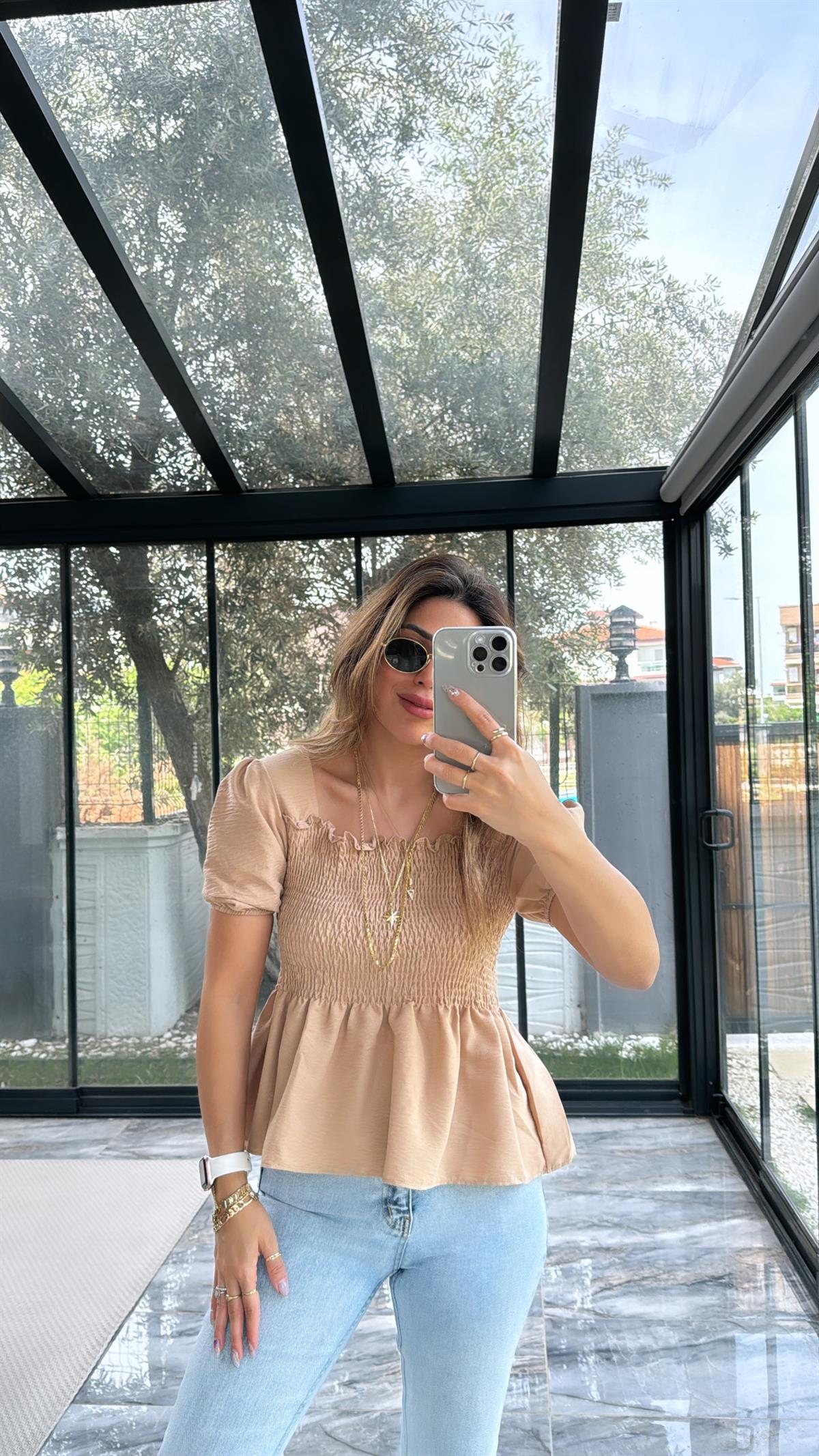 Camel Gipeli İpek Bluz