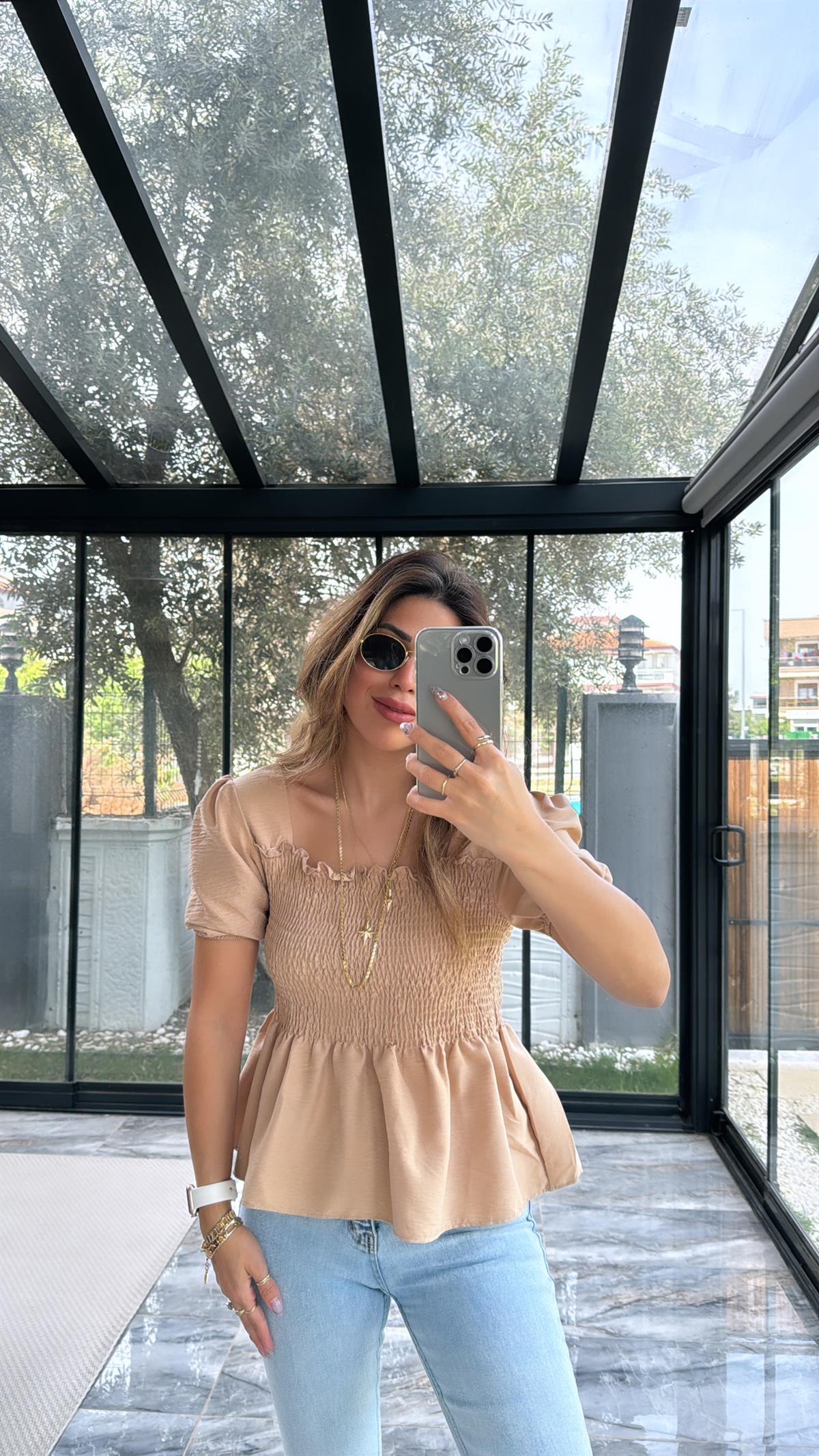 Camel Gipeli İpek Bluz