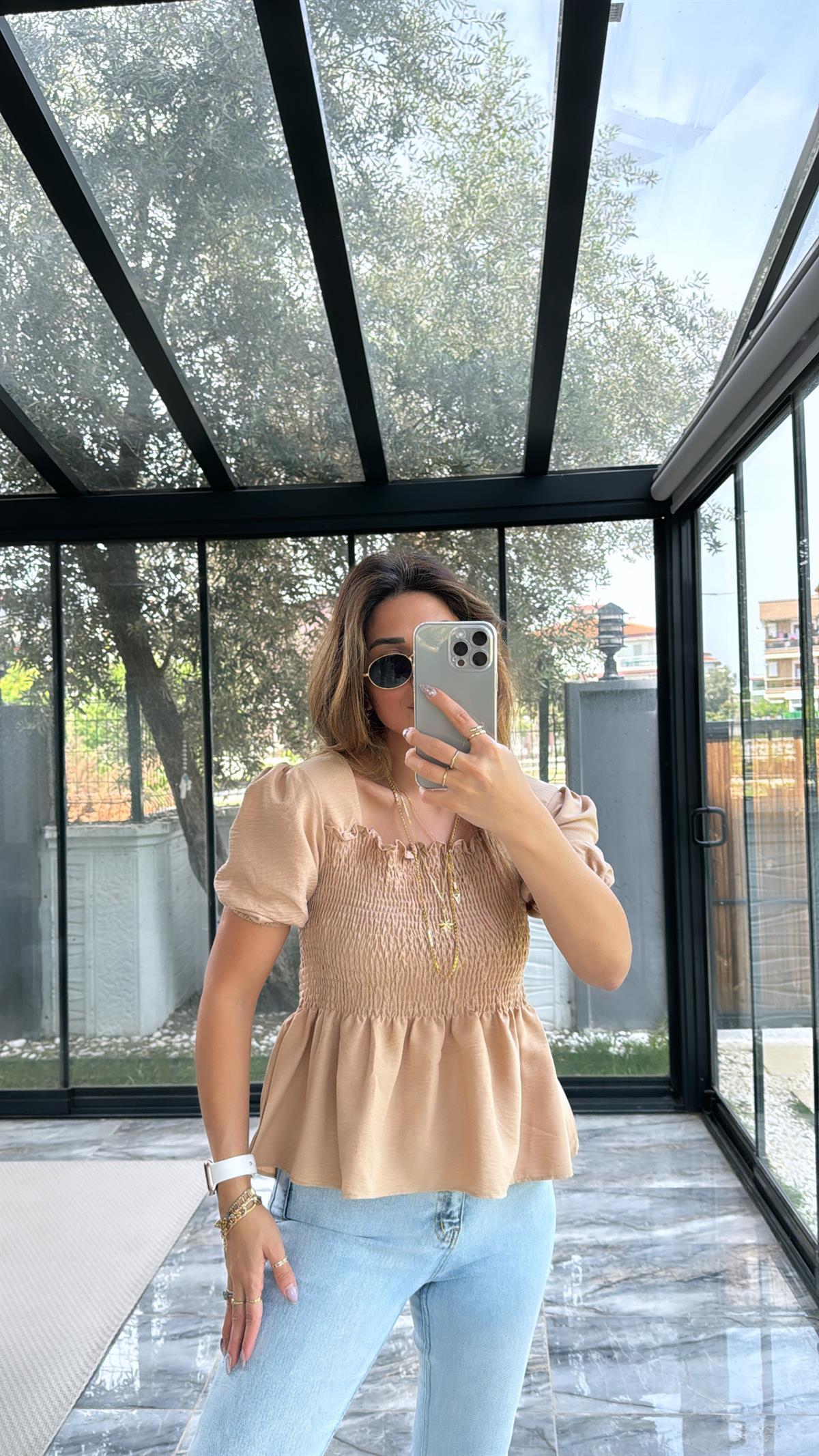 Camel Gipeli İpek Bluz