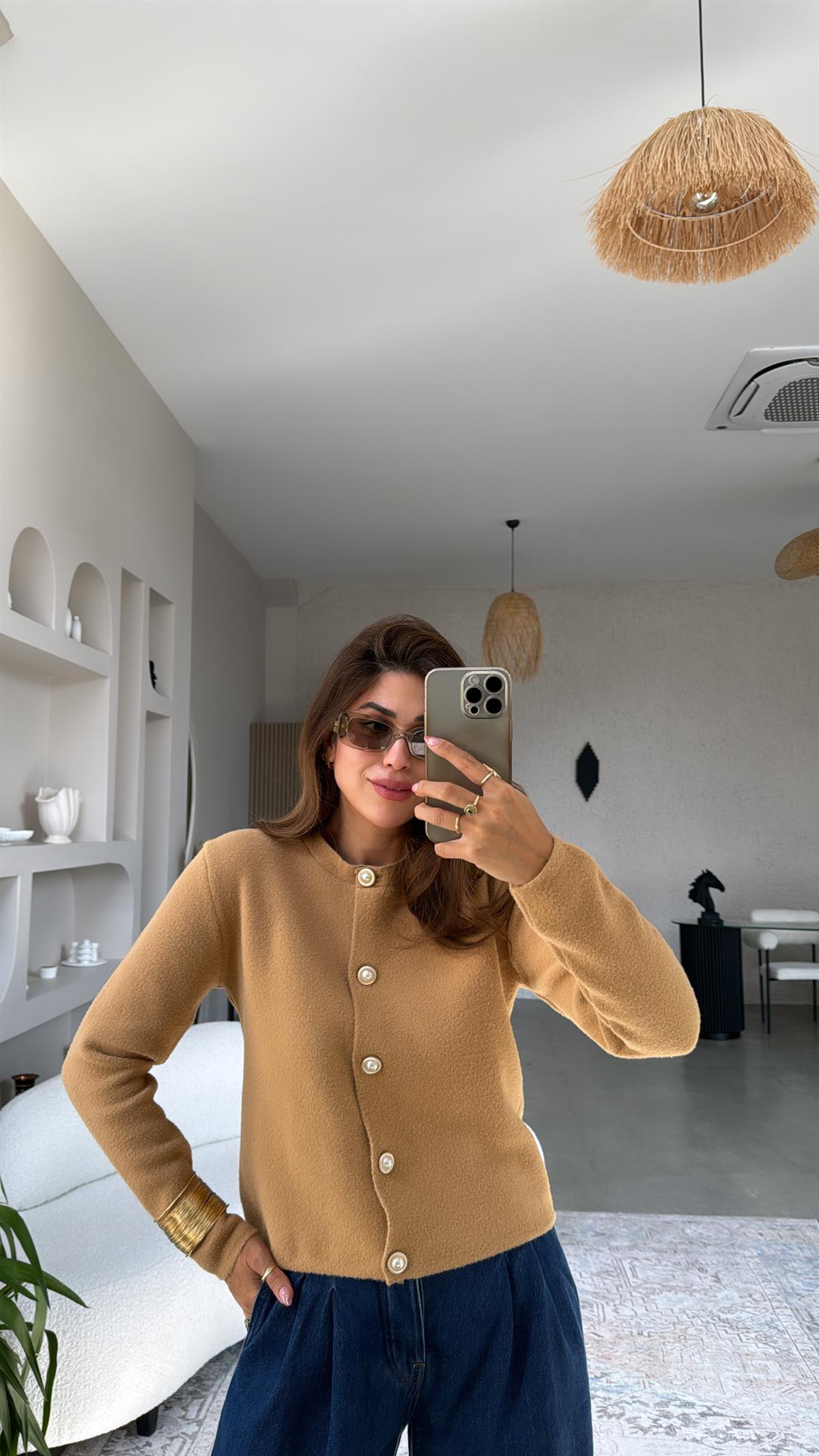 Camel İncili Premium Hırka