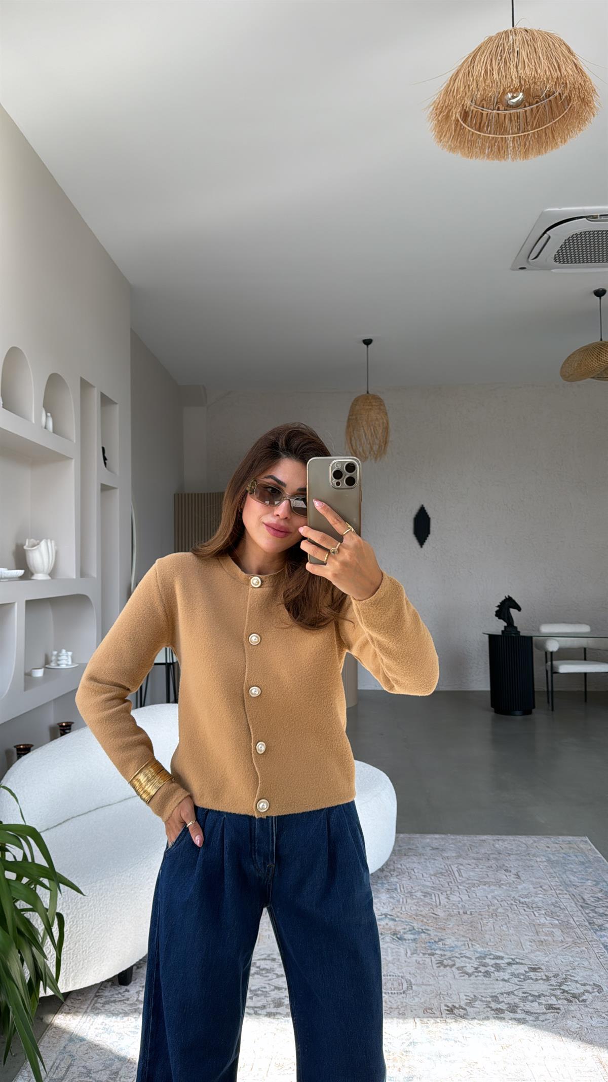 Camel İncili Premium Hırka