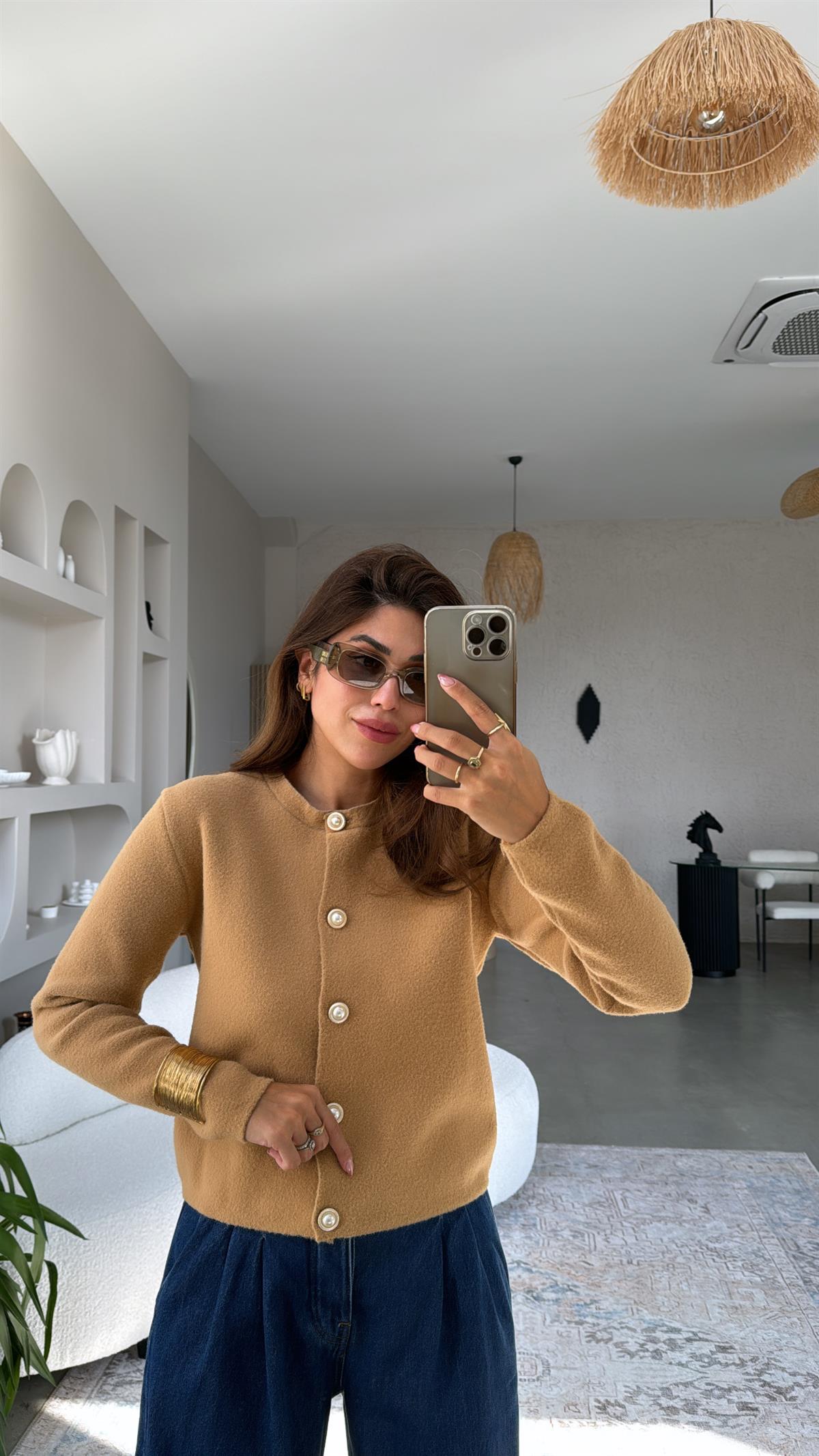 Camel İncili Premium Hırka