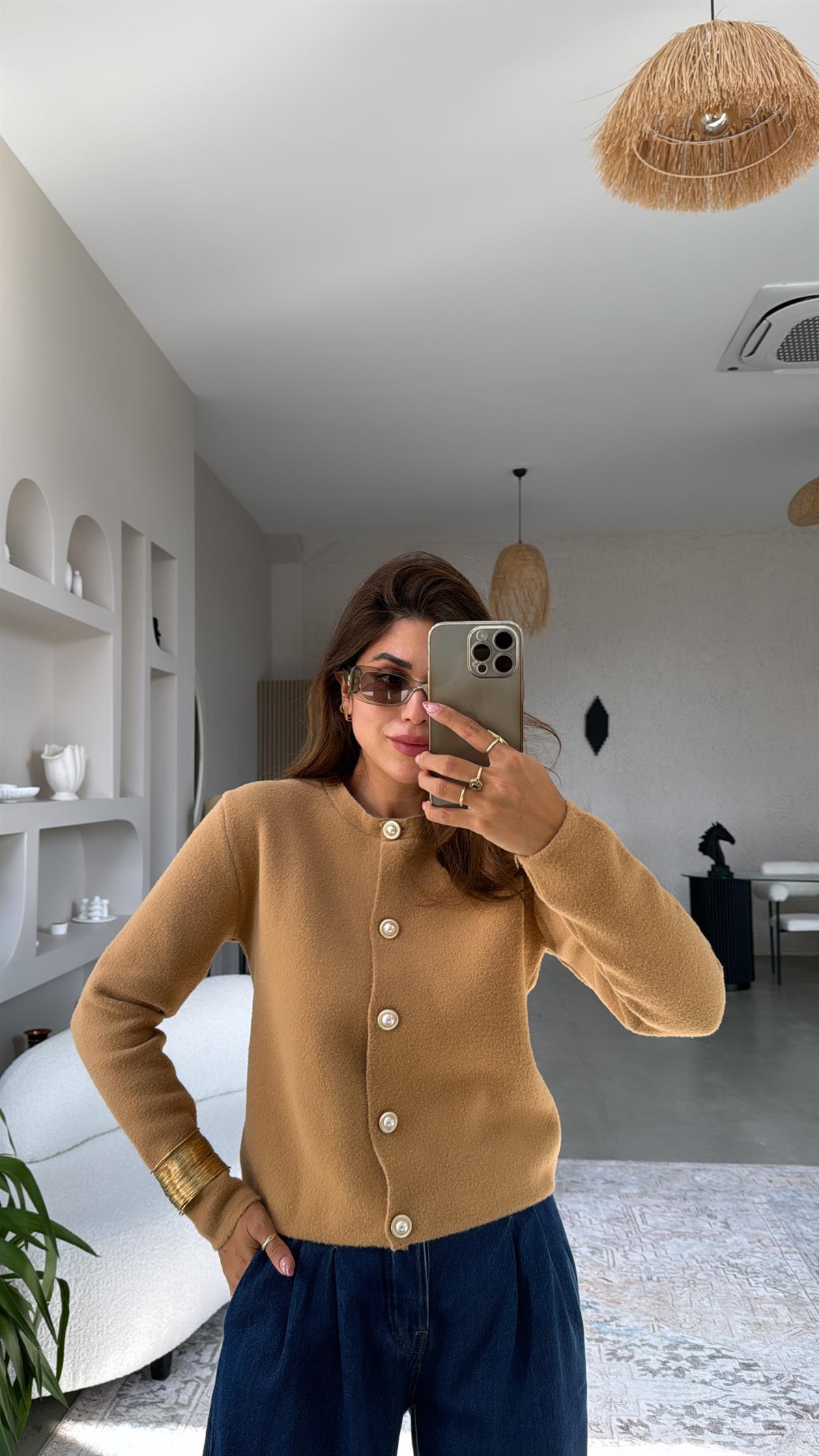 Camel İncili Premium Hırka