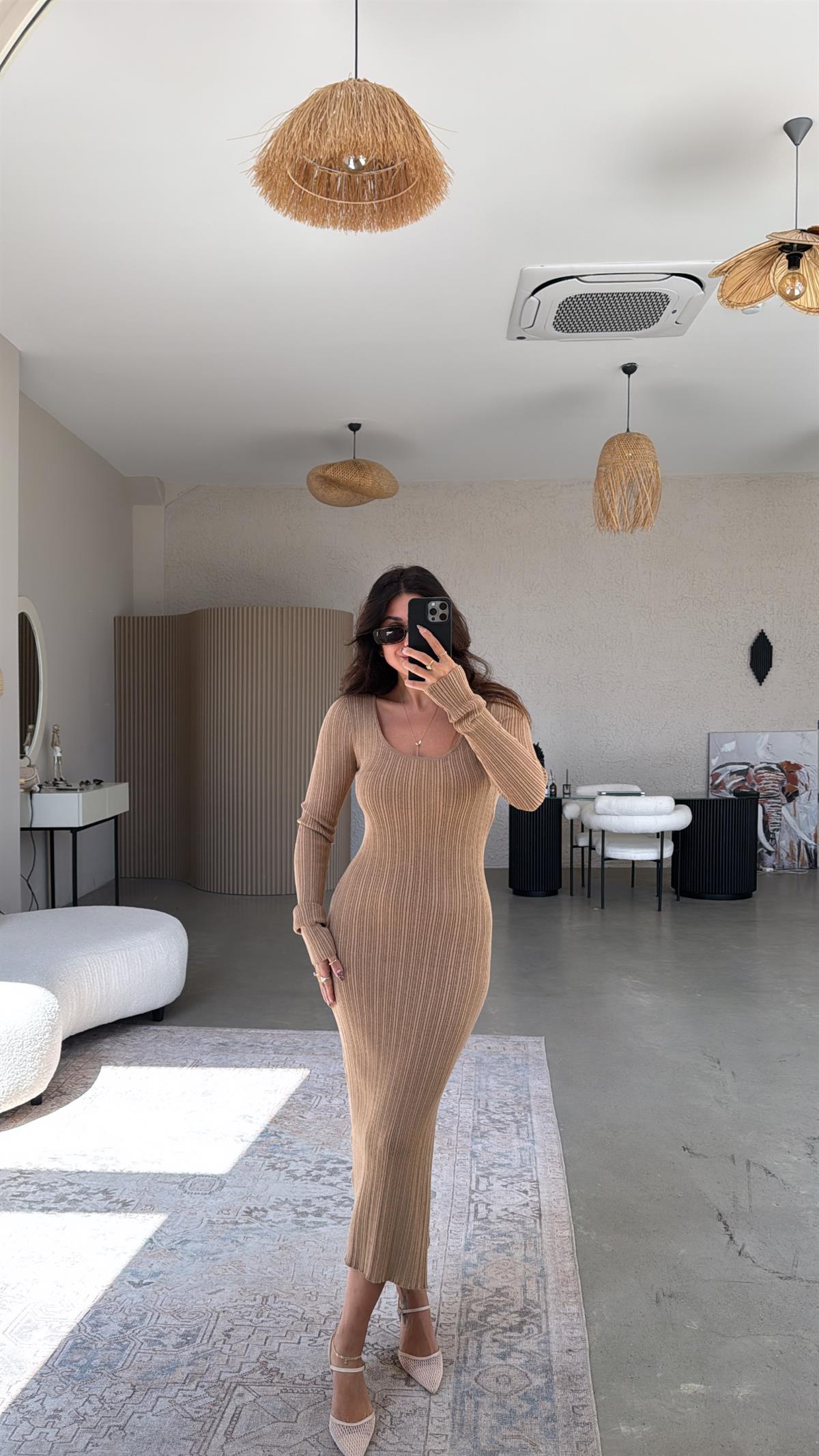 Camel Lycra Basic Triko Elbise