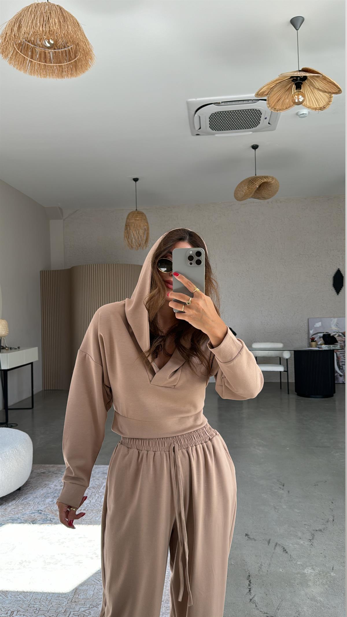 Camel Modal Kapüşonlu Takım