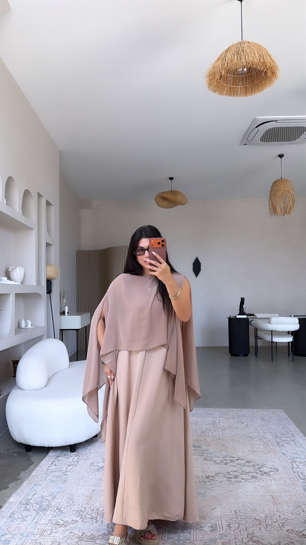 Camel Pelerin Pançolu Tensel Elbise