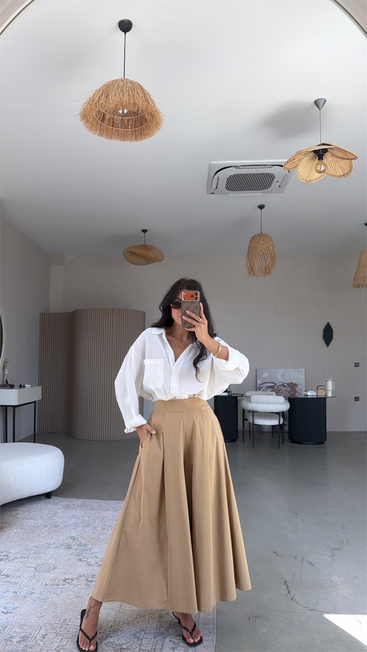 Camel Pileli Etek Görünümlü Premium Pantolon