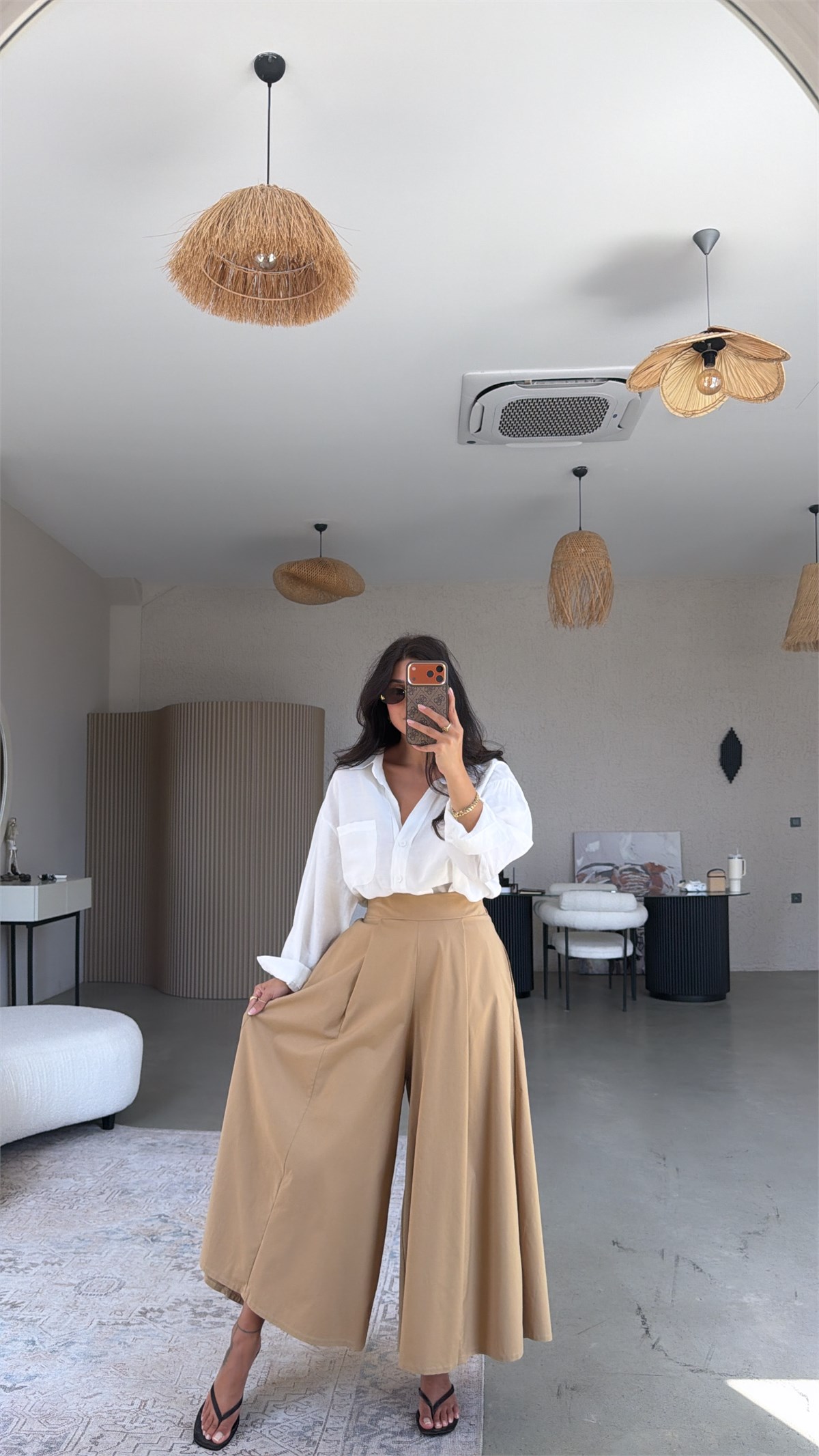 Camel Pileli Etek Görünümlü Premium Pantolon