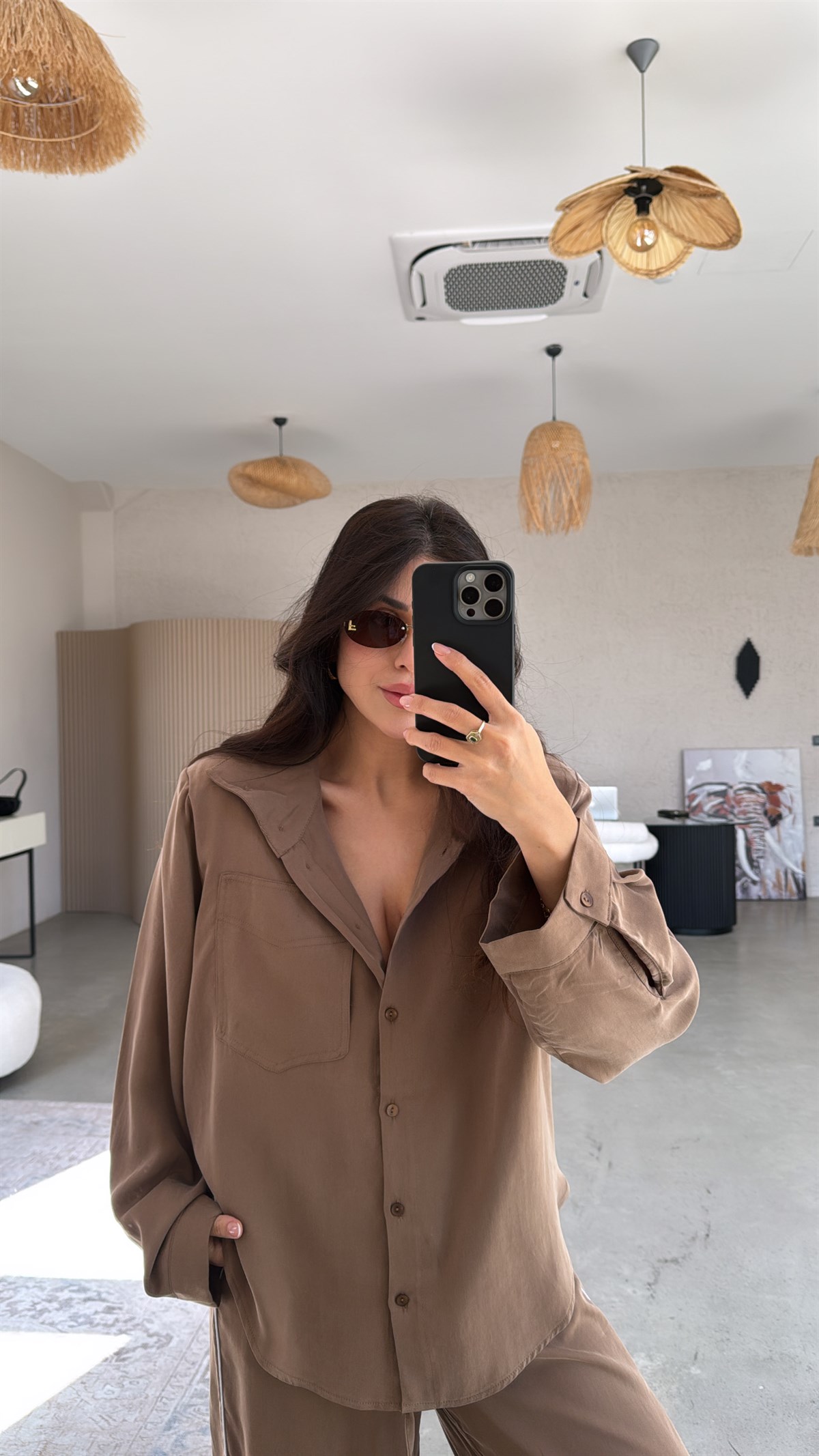 Camel Premium Şerit Detaylı İpek Dokulu Takım