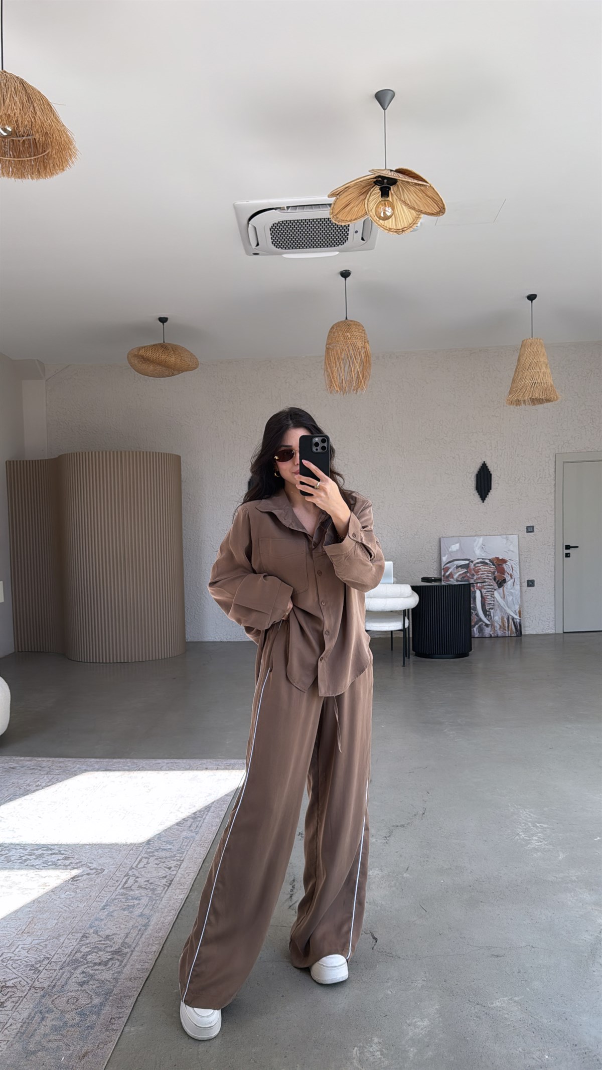 Camel Premium Şerit Detaylı İpek Dokulu Takım