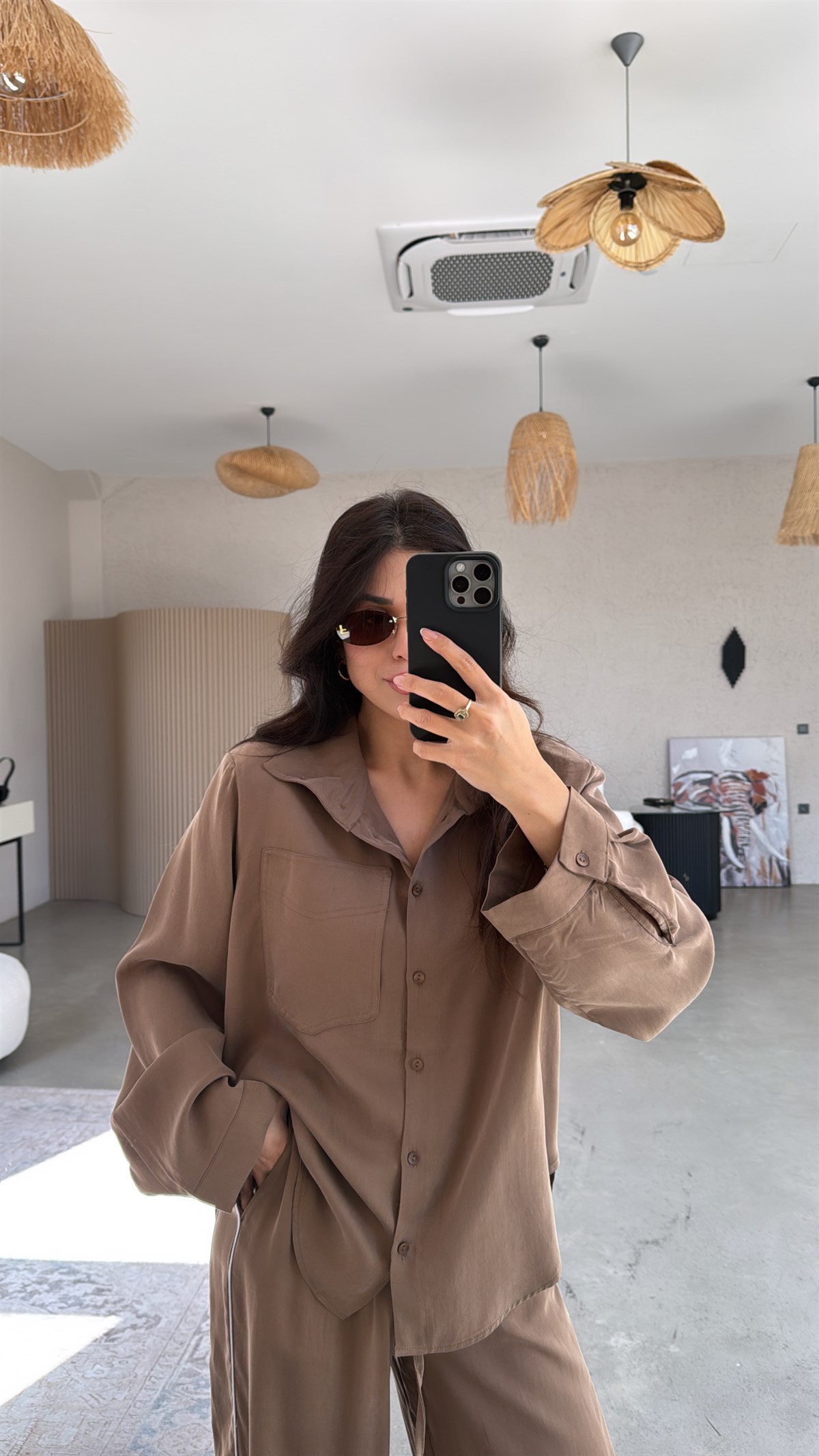 Camel Premium Şerit Detaylı İpek Dokulu Takım