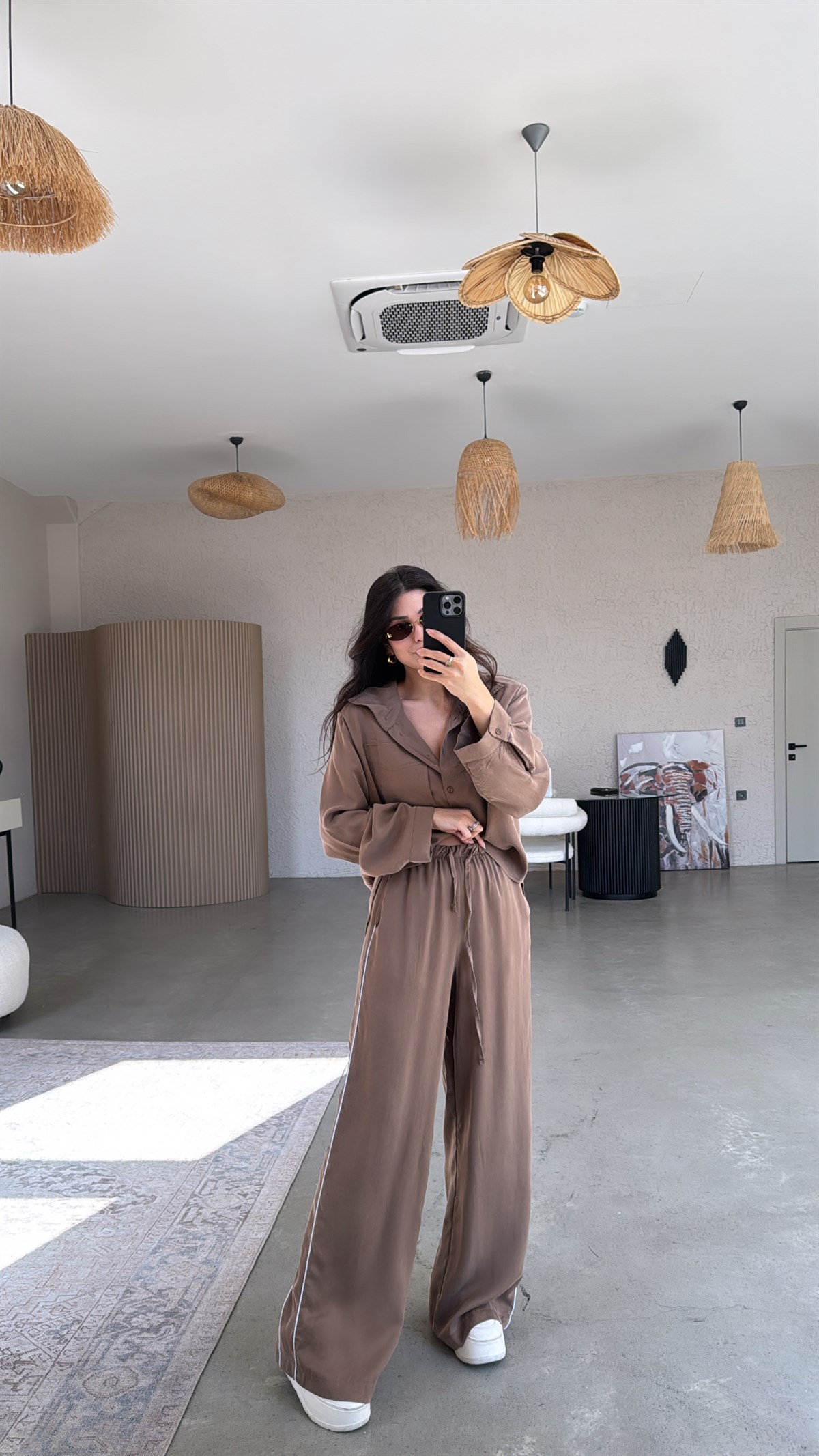 Camel Premium Şerit Detaylı İpek Dokulu Takım