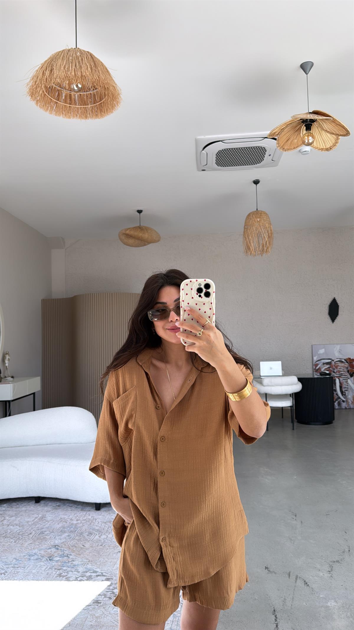 Camel Şort Gömlek Takım