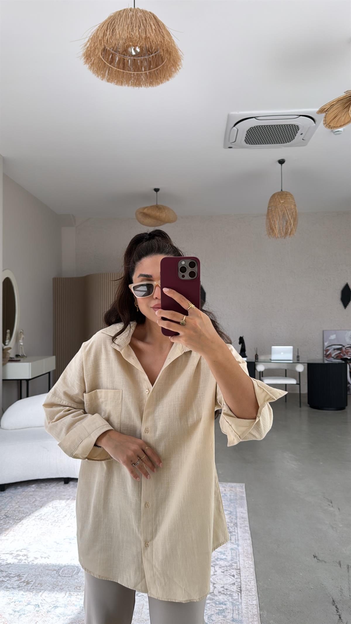 Camel Tek Cepli Keten Gömlek