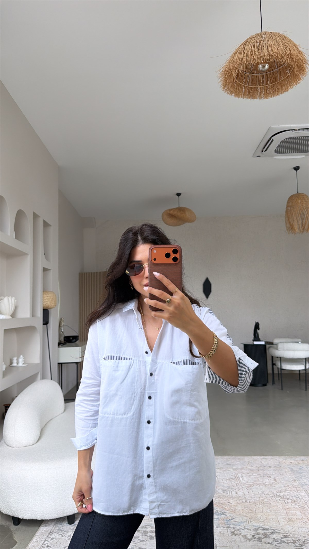 Cebi Ve Sırtı Çizgili Detaylı Premium Gömlek