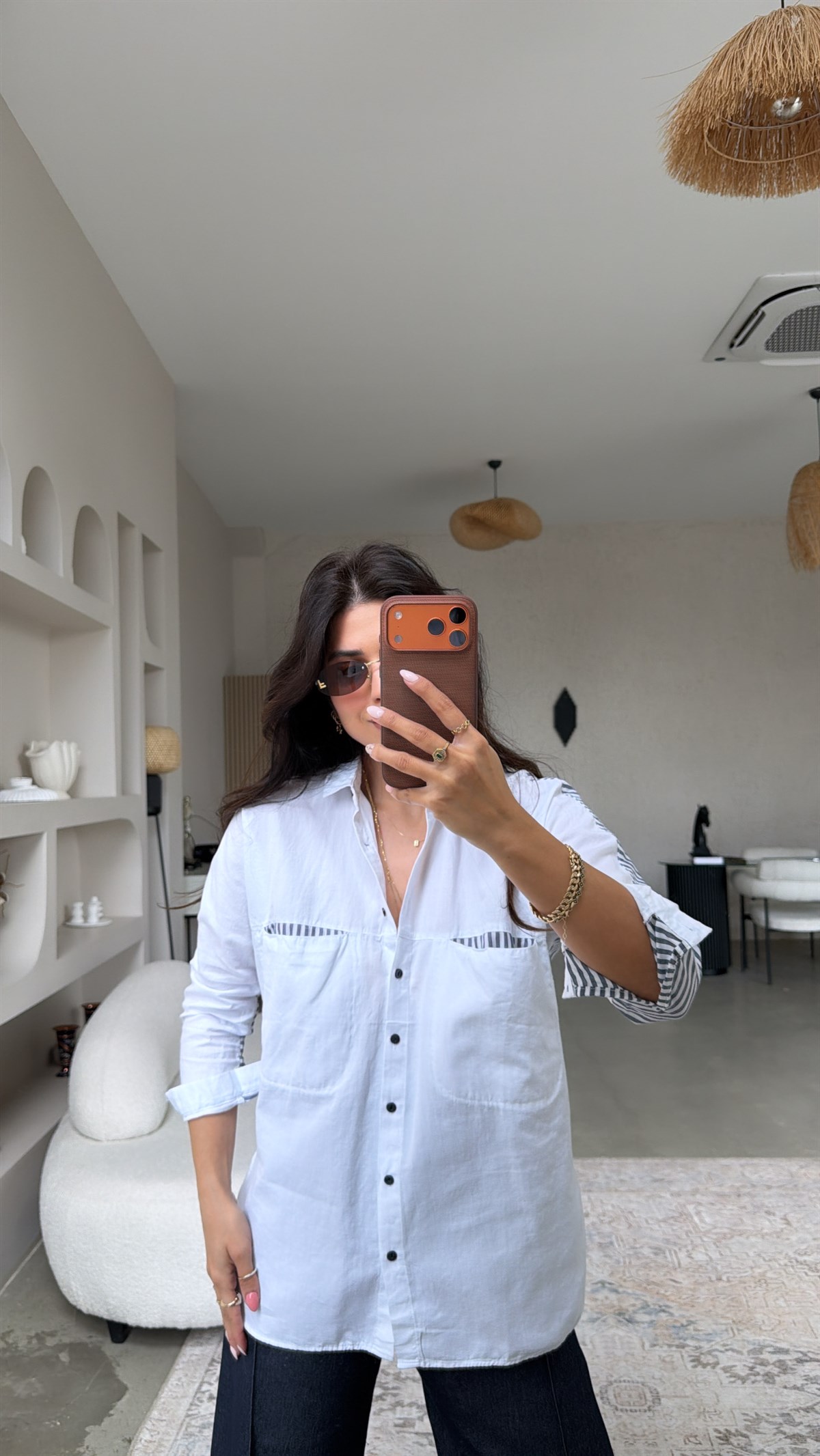 Cebi Ve Sırtı Çizgili Detaylı Premium Gömlek