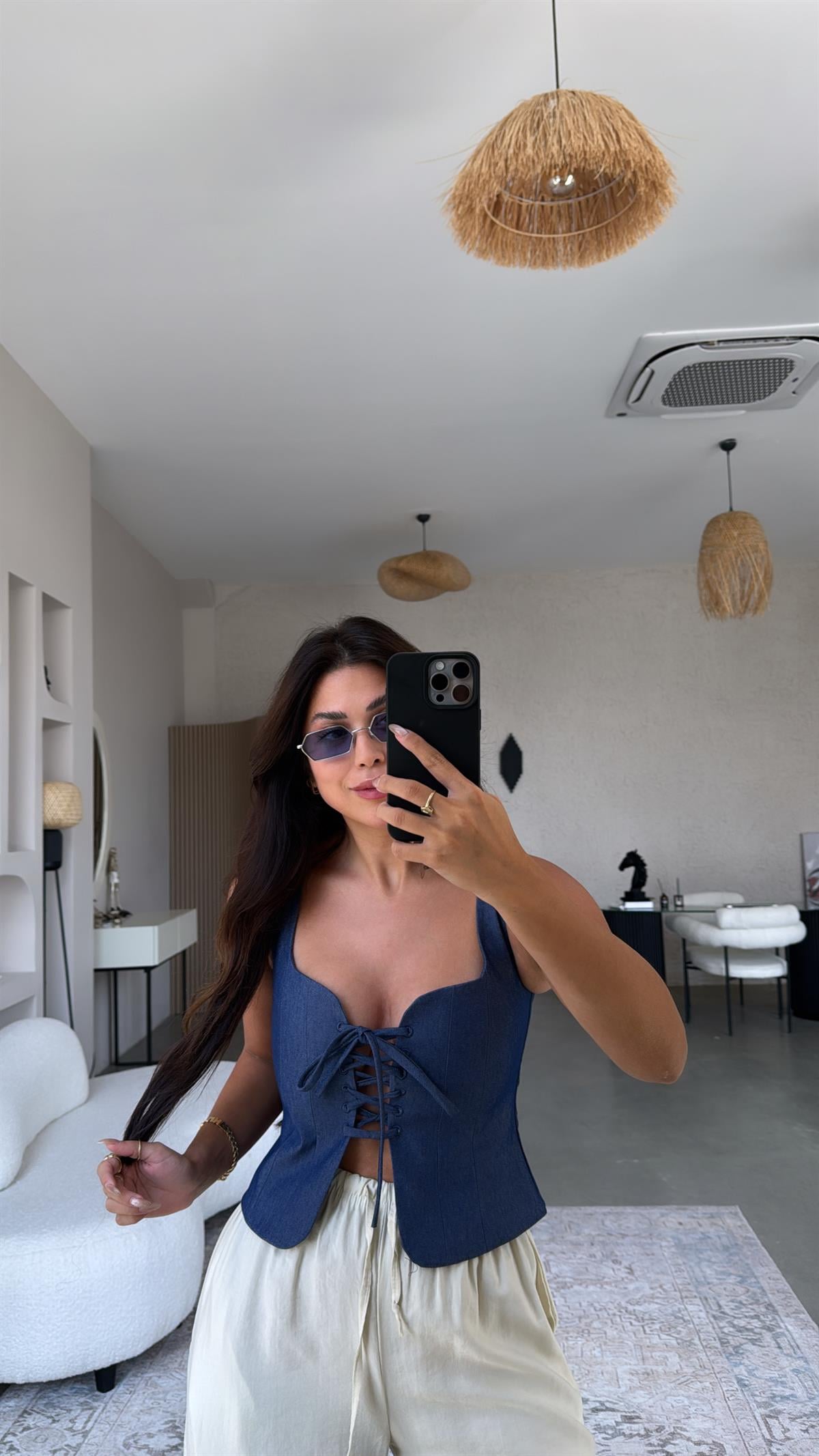 Denim Bağlamalı Premium Büstiyer