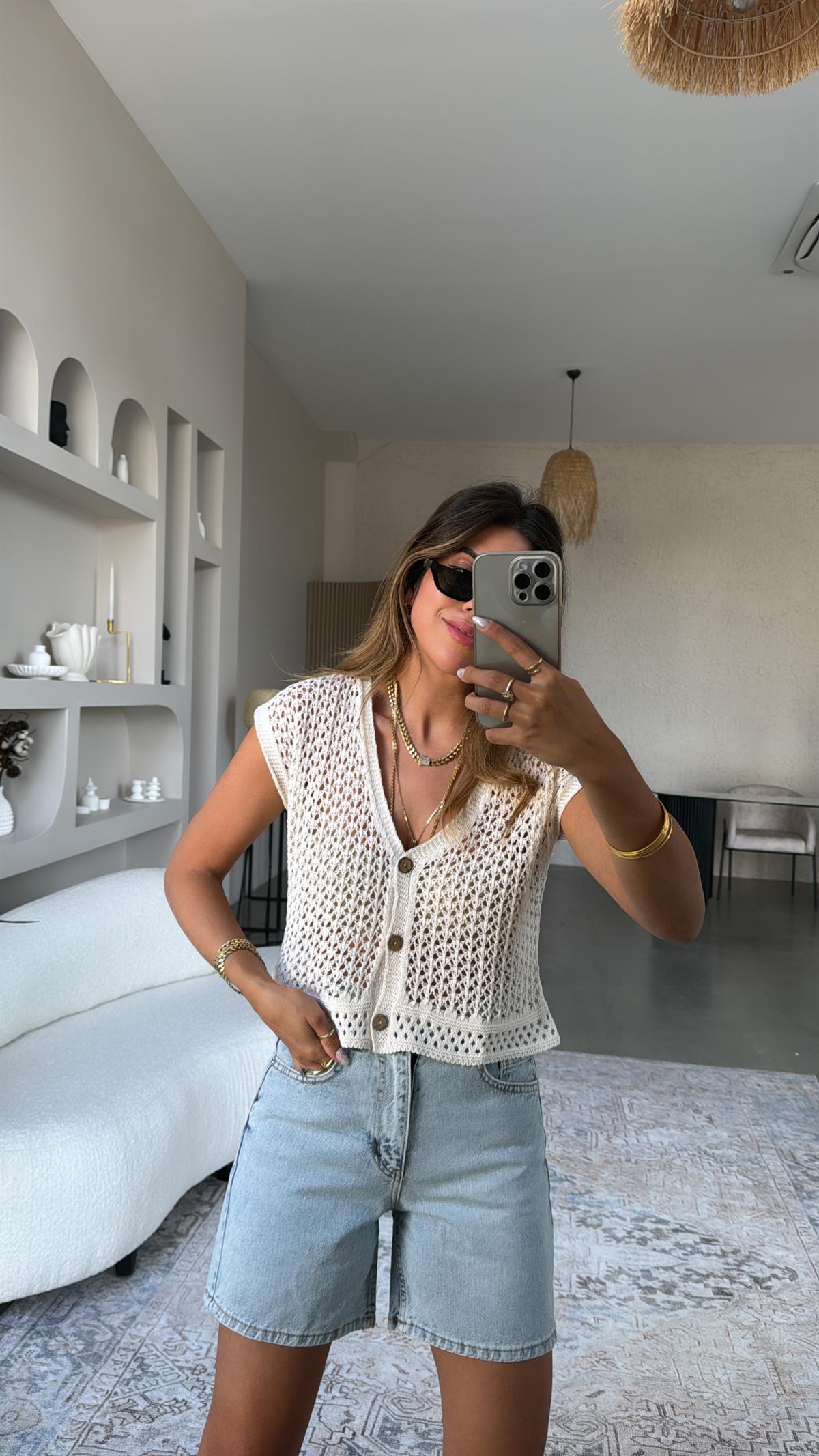 Düğmeli Ajur Yelek