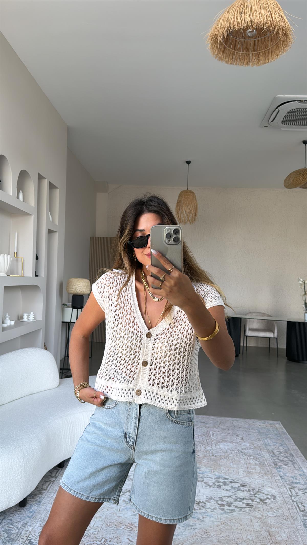 Düğmeli Ajur Yelek