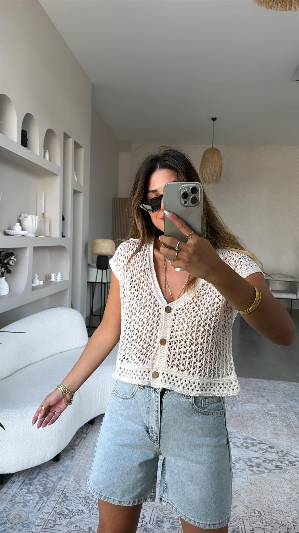 Düğmeli Ajur Yelek