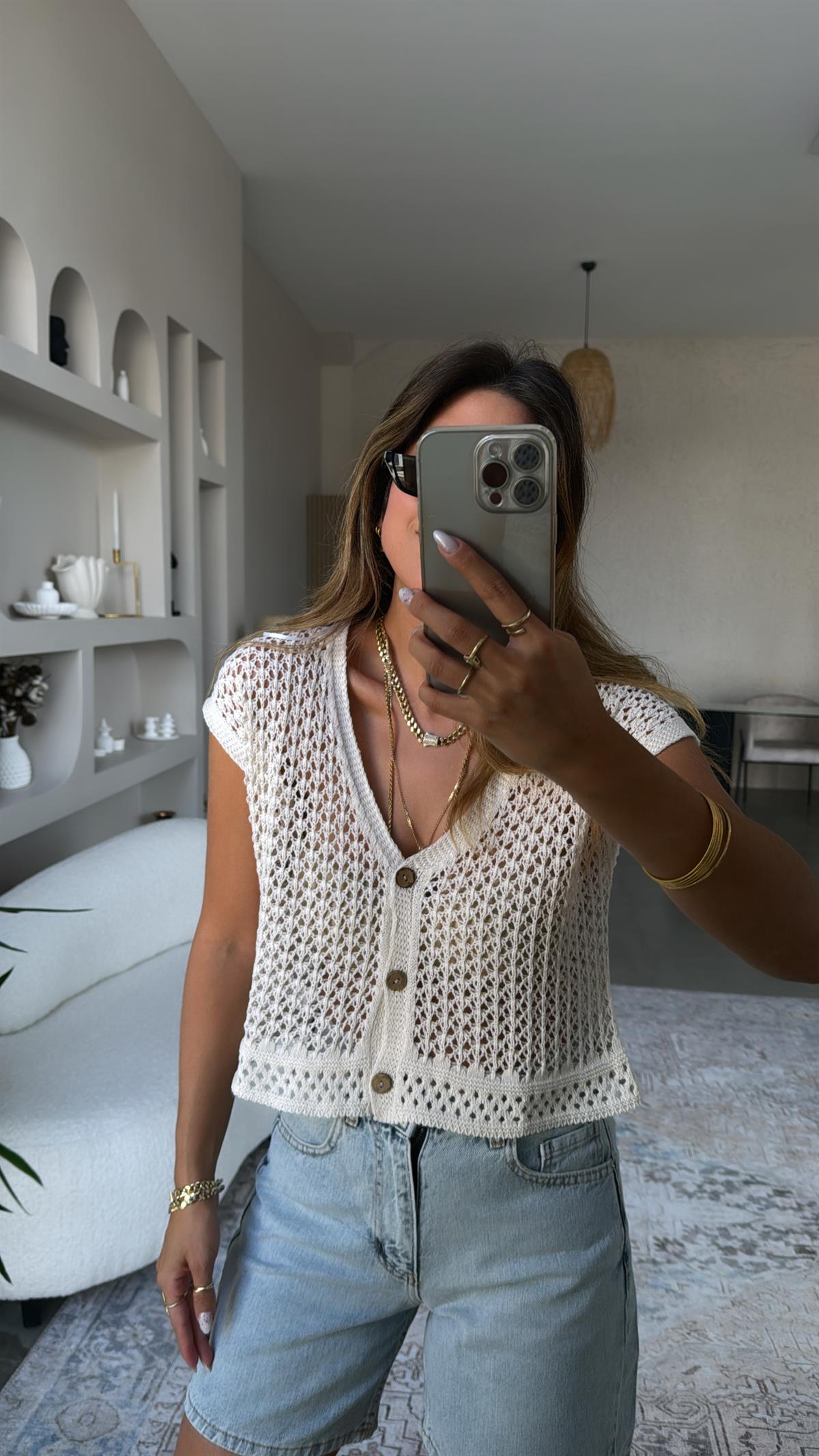 Düğmeli Ajur Yelek