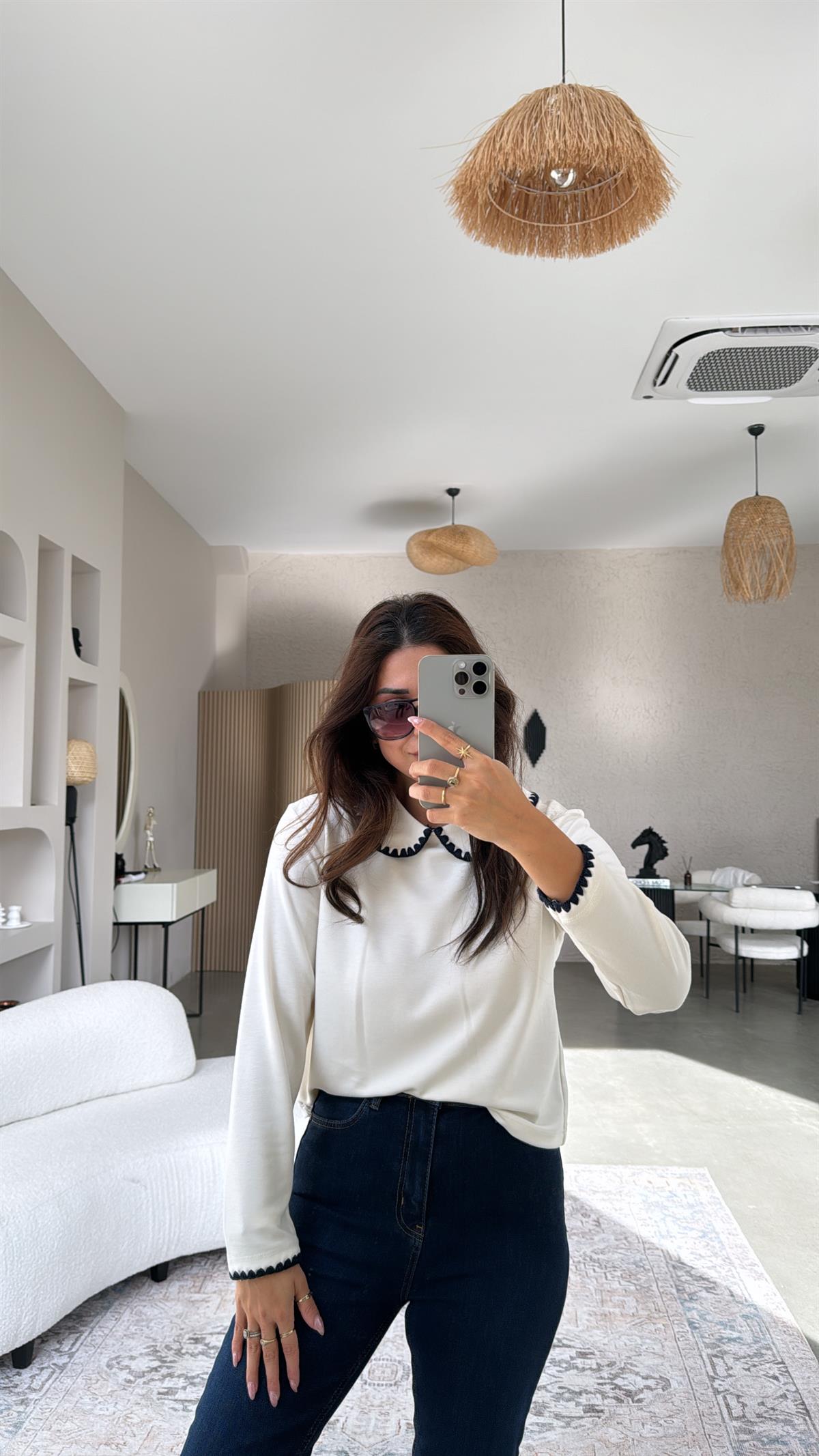 Ekru Bebek Yakalı Massi Bluz