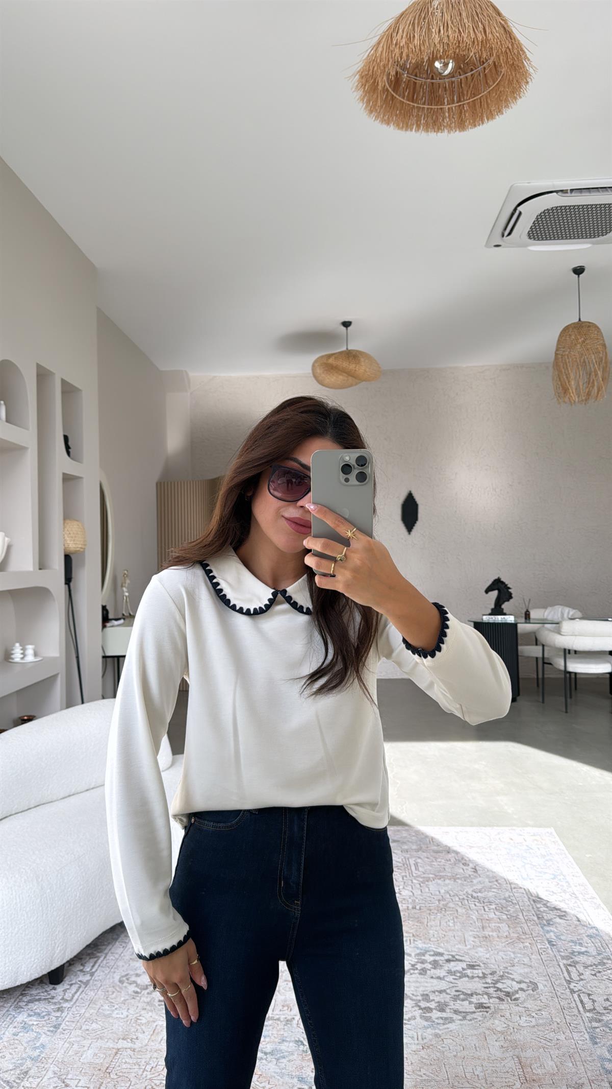 Ekru Bebek Yakalı Massi Bluz