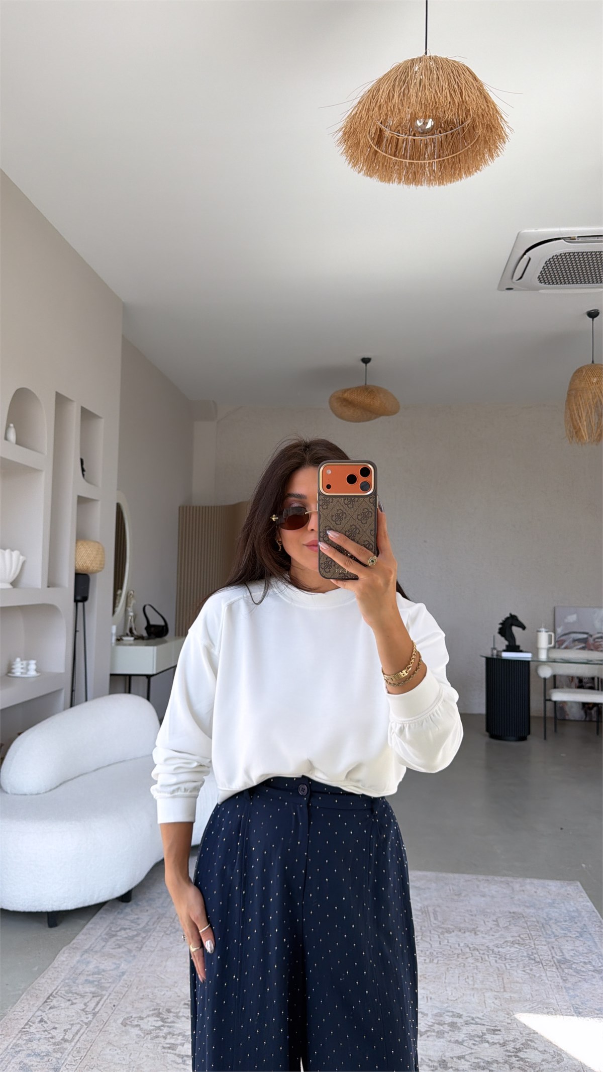 Ekru Bisiklet Yaka Crop Modal Basic Sweatshirt