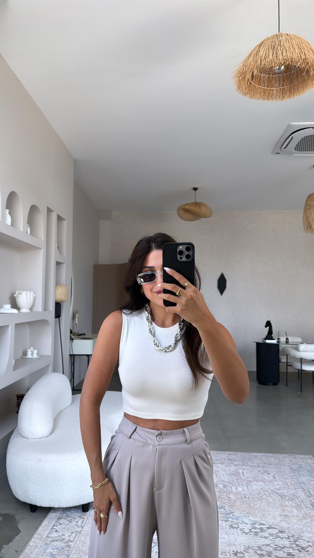 Ekru Bisiklet Yaka Oys Crop