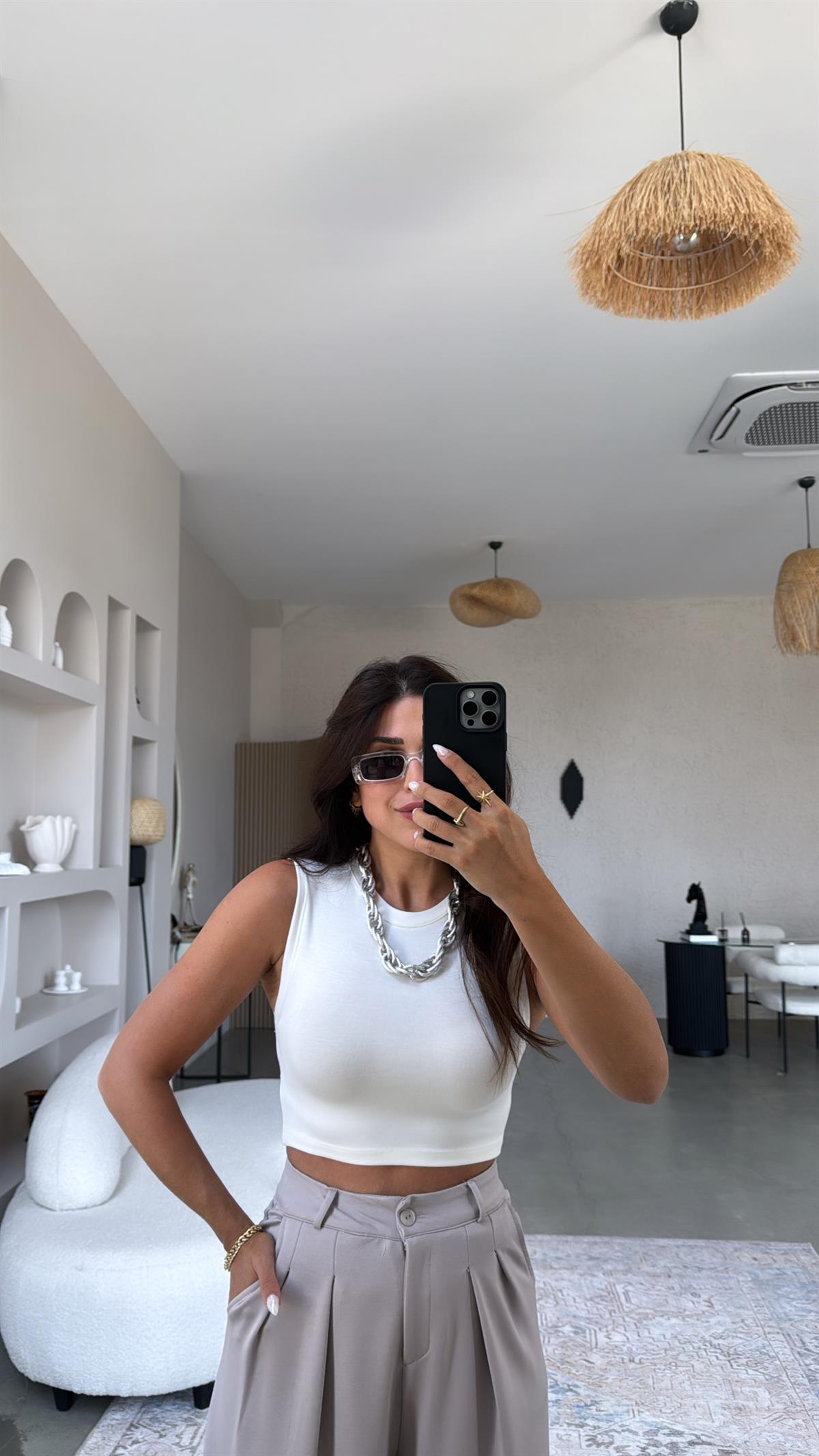 Ekru Bisiklet Yaka Oys Crop