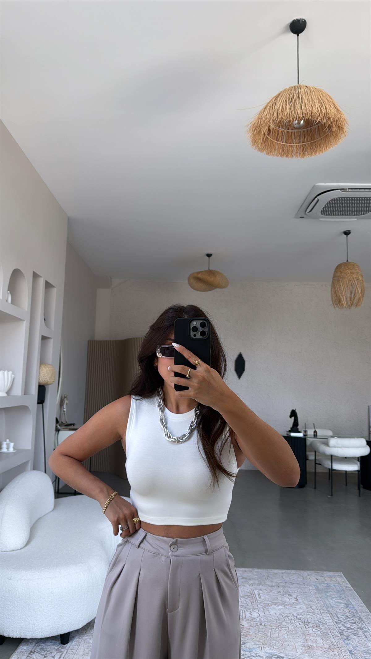 Ekru Bisiklet Yaka Oys Crop