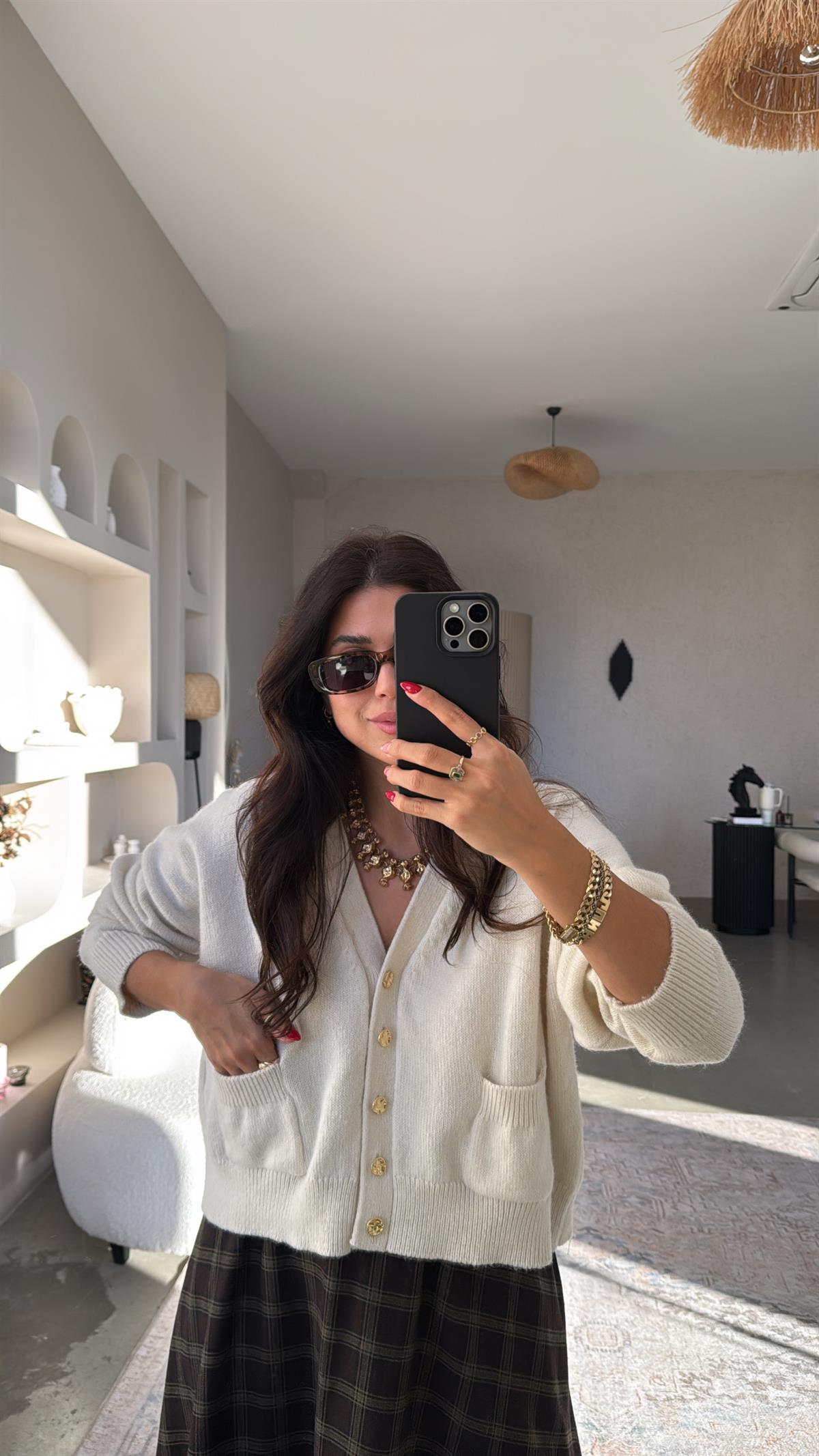 Ekru Dlv Cepli Triko Hırka