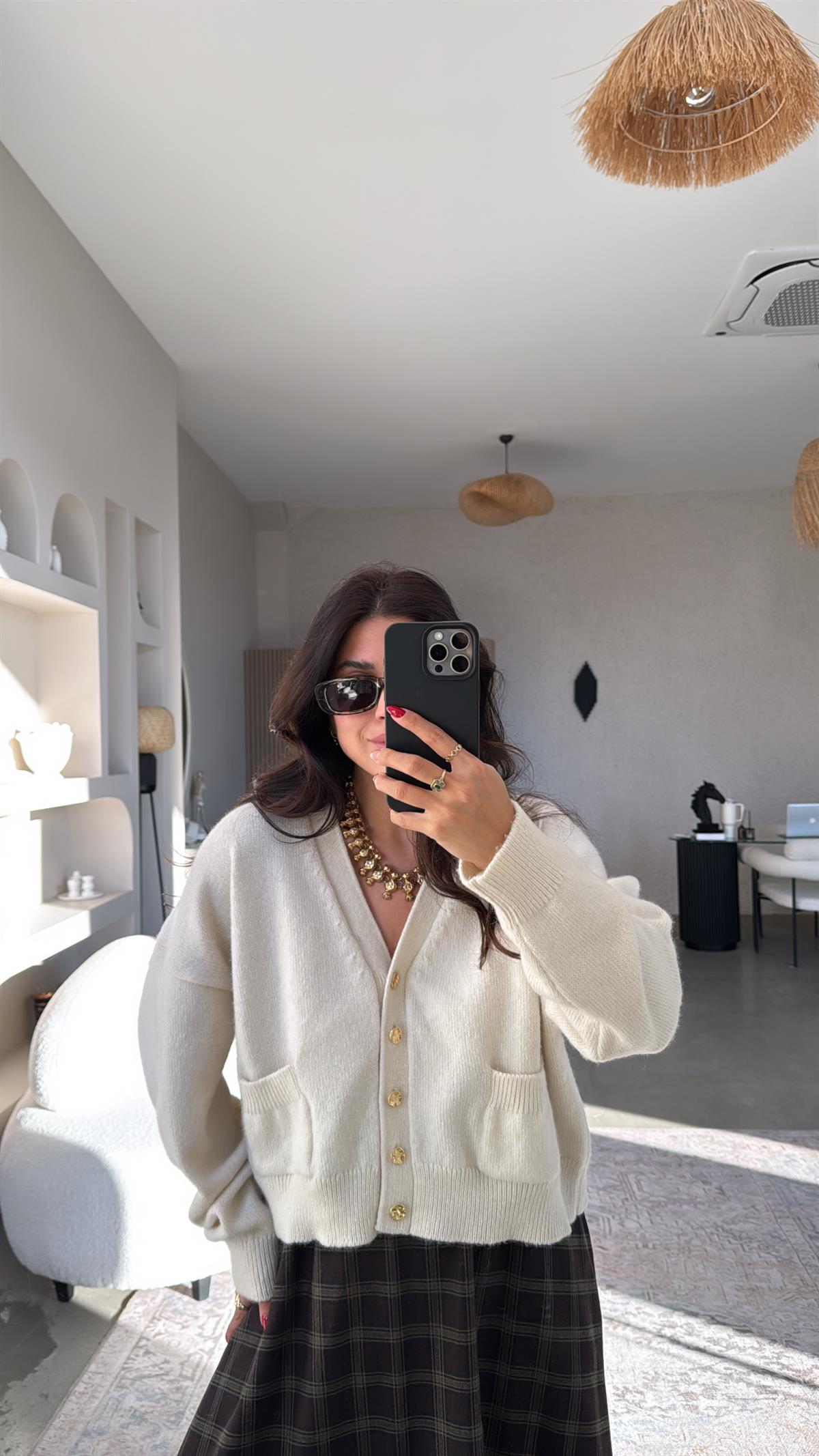 Ekru Dlv Cepli Triko Hırka