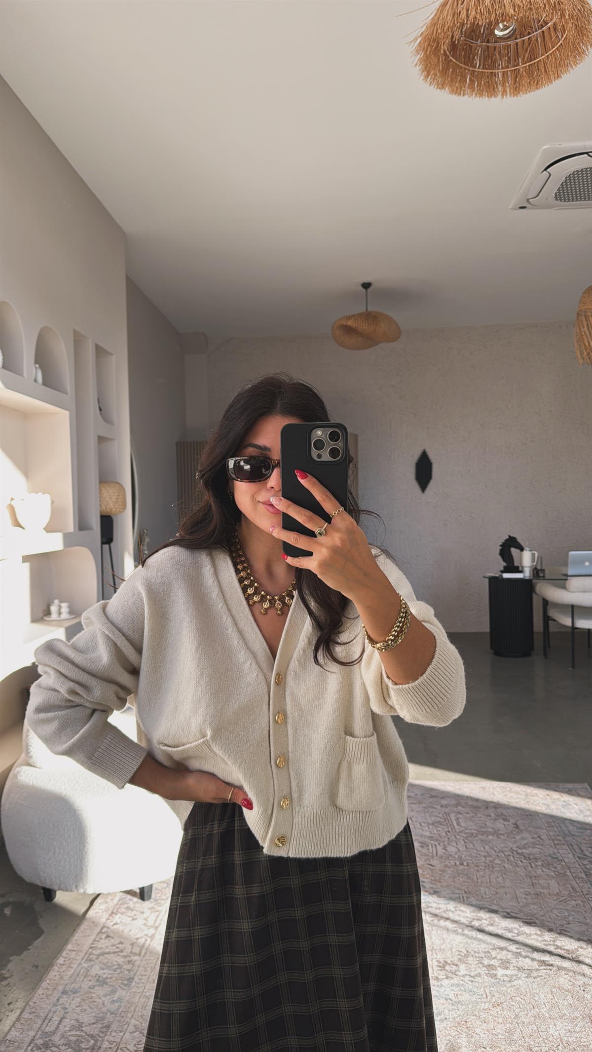 Ekru Dlv Cepli Triko Hırka