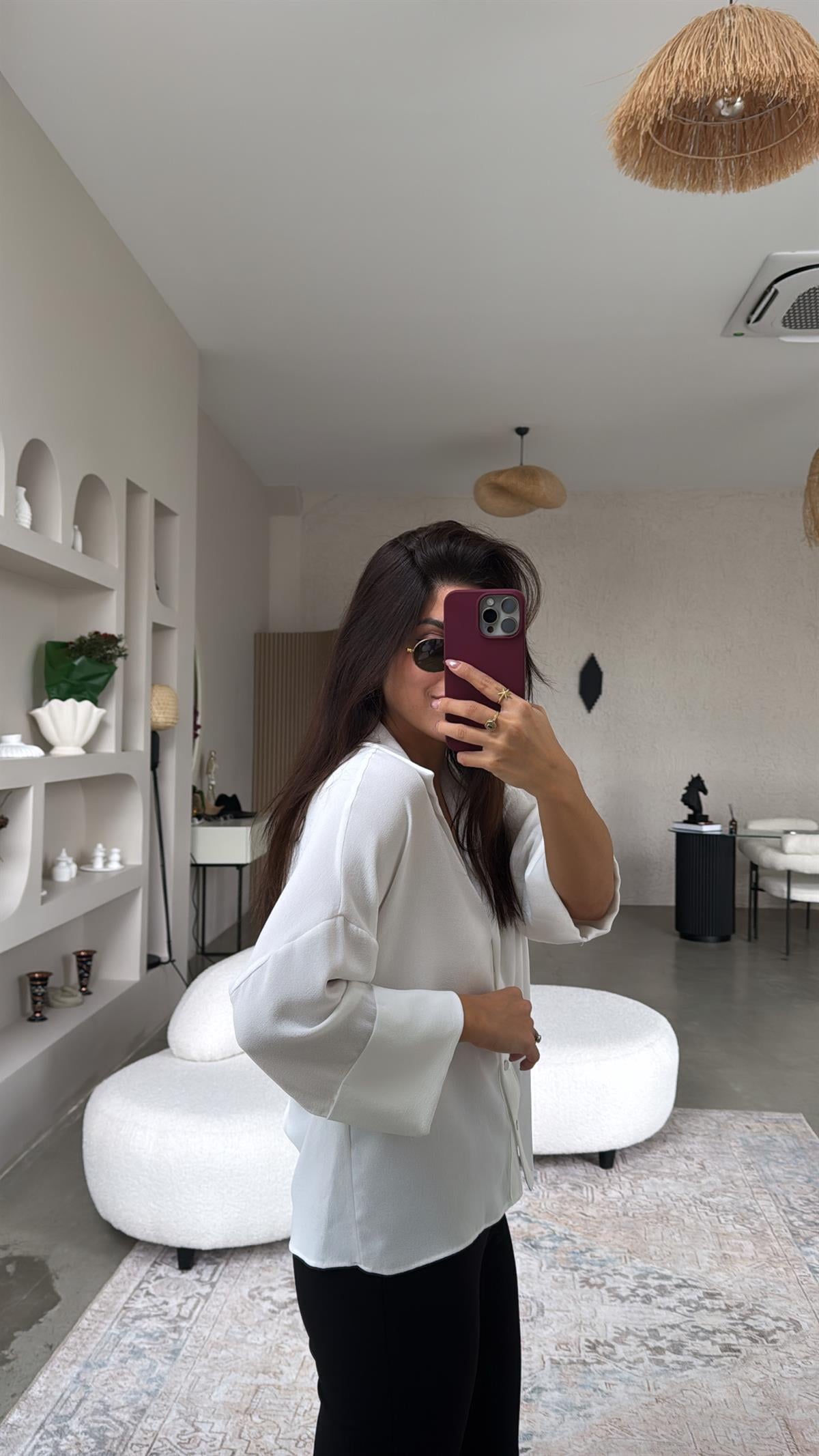 Ekru Krep Klasik Gömlek