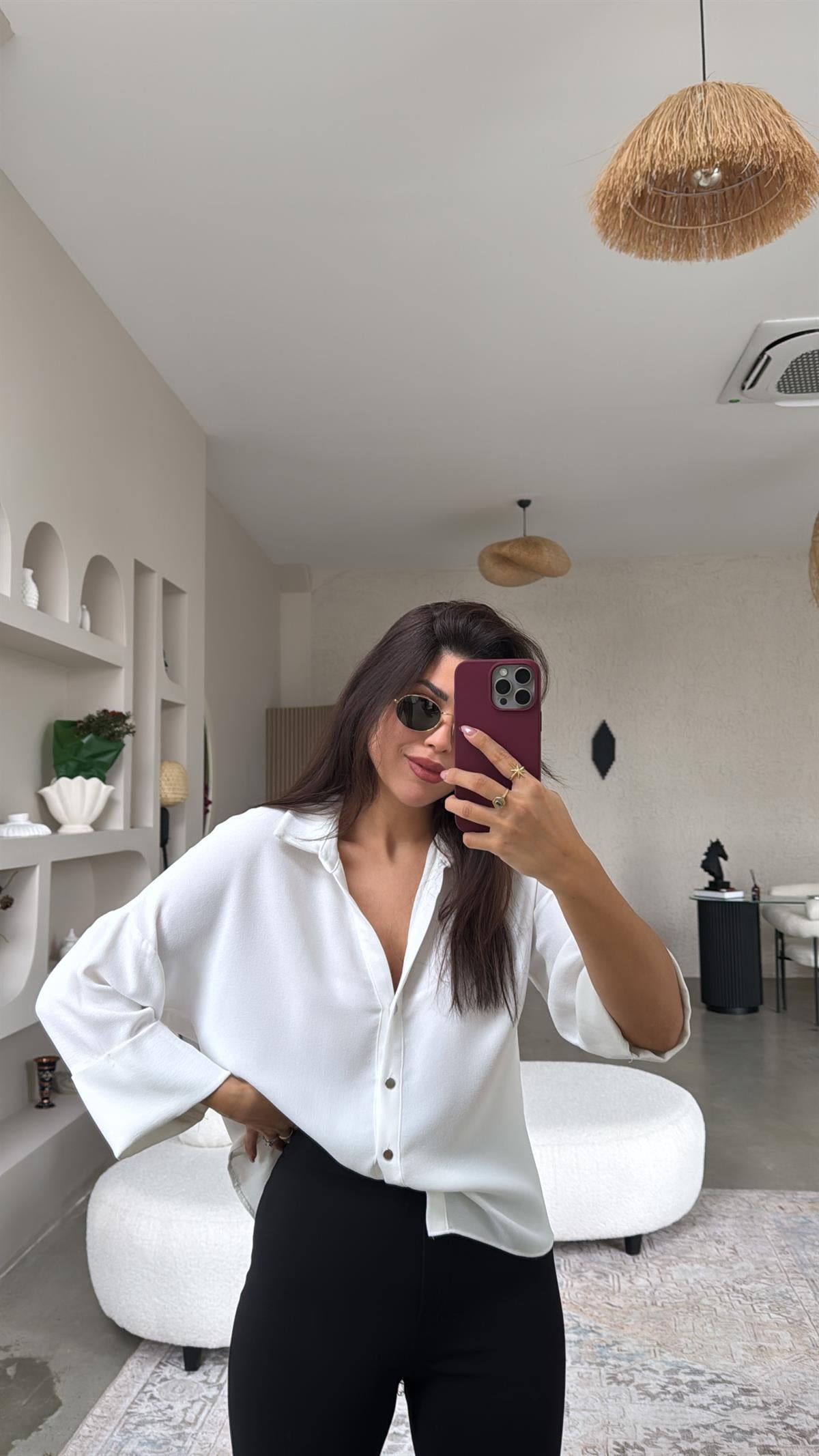 Ekru Krep Klasik Gömlek