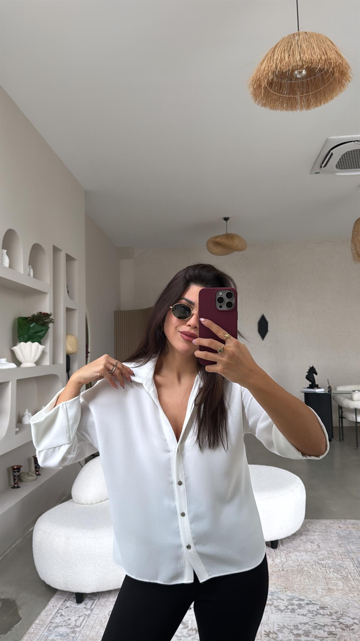 Ekru Krep Klasik Gömlek