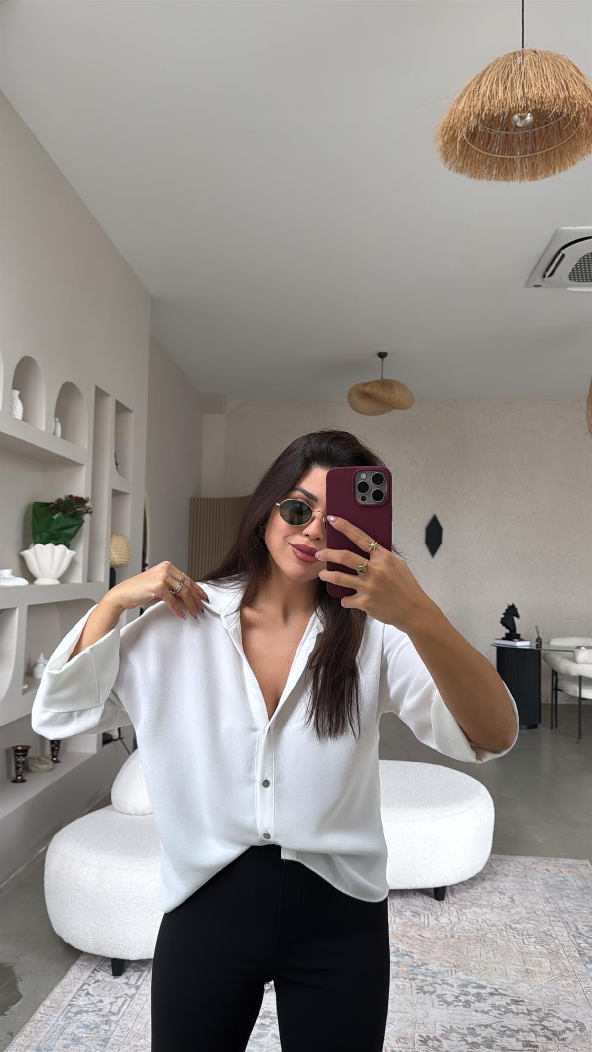 Ekru Krep Klasik Gömlek