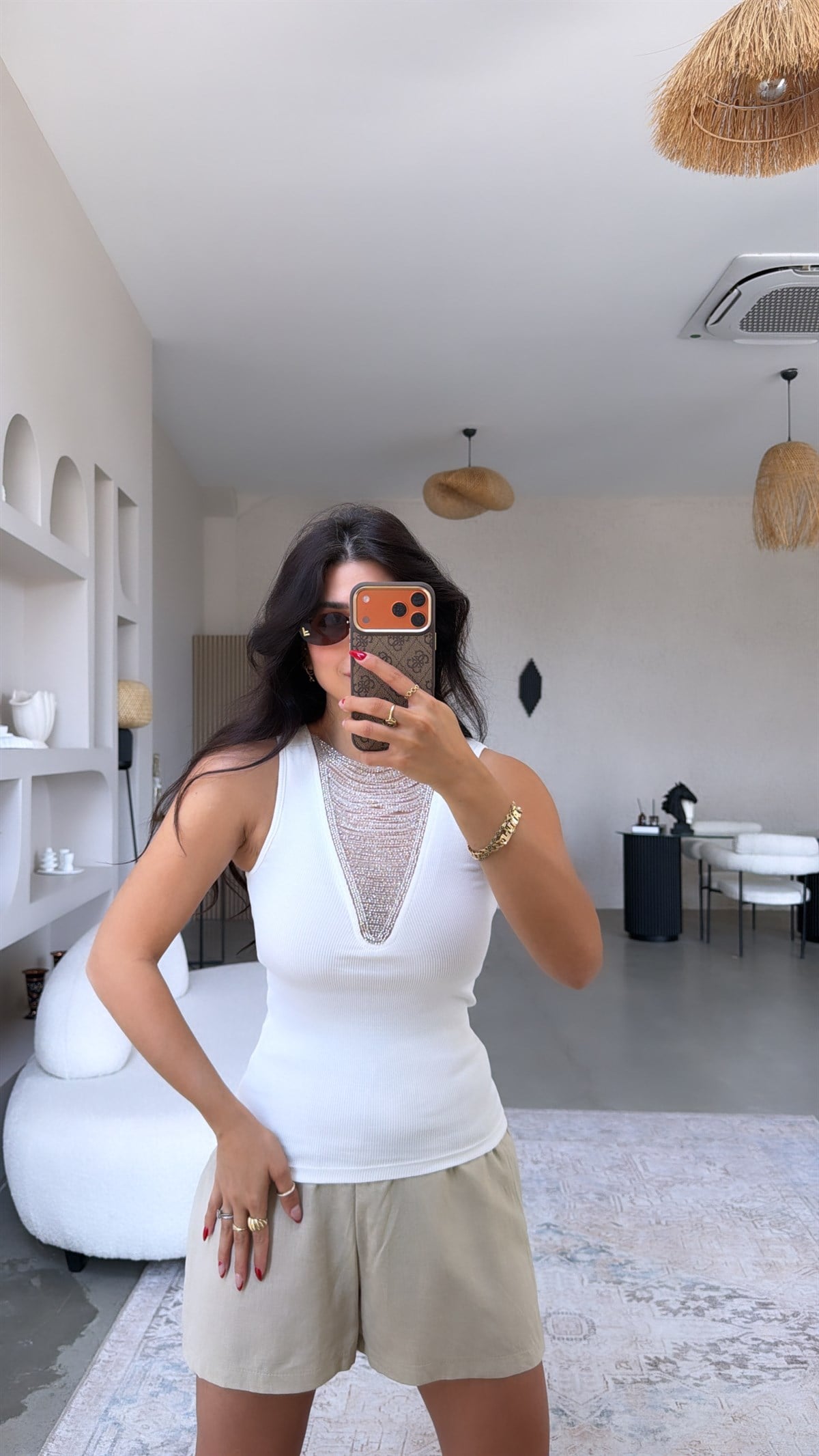Ekru Kristal Sıra Taşlı Atlet