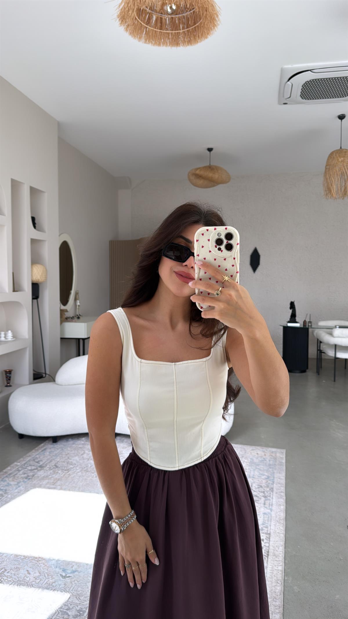 Ekru Likralı Büstiyer