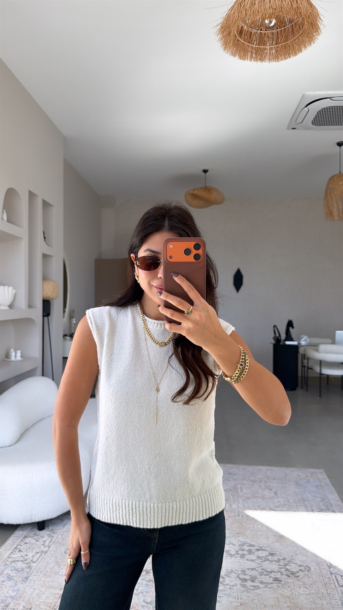 Ekru Massi Kolsuz Triko Bluz