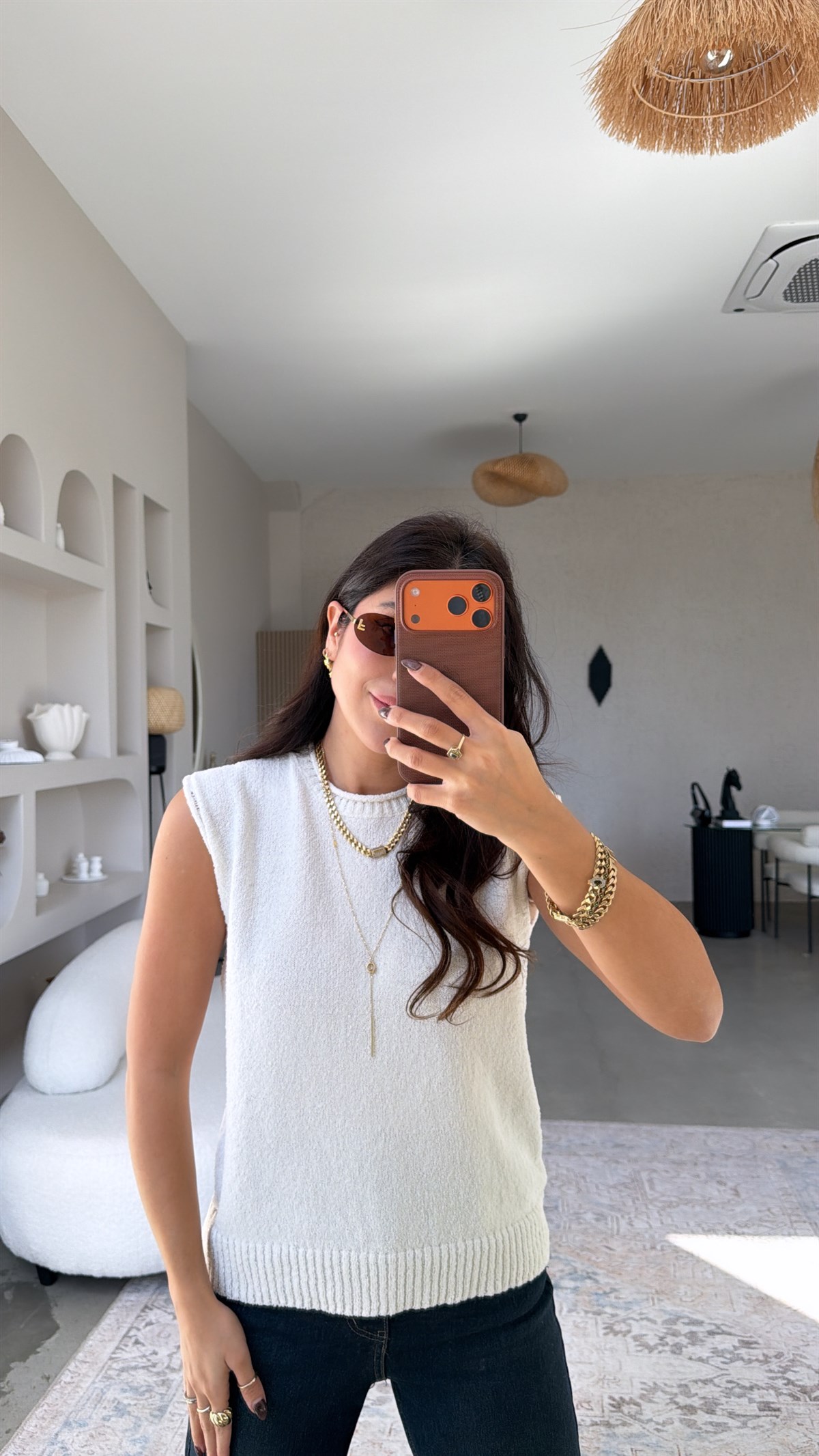 Ekru Massi Kolsuz Triko Bluz