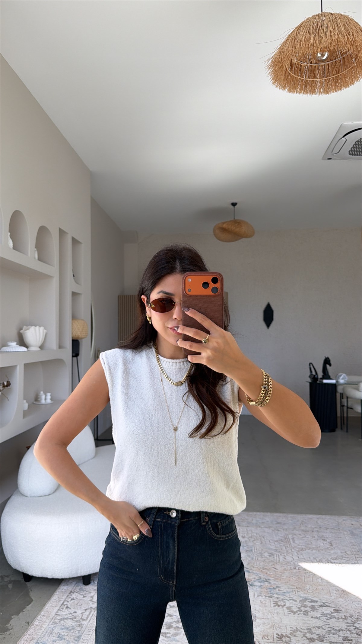 Ekru Massi Kolsuz Triko Bluz