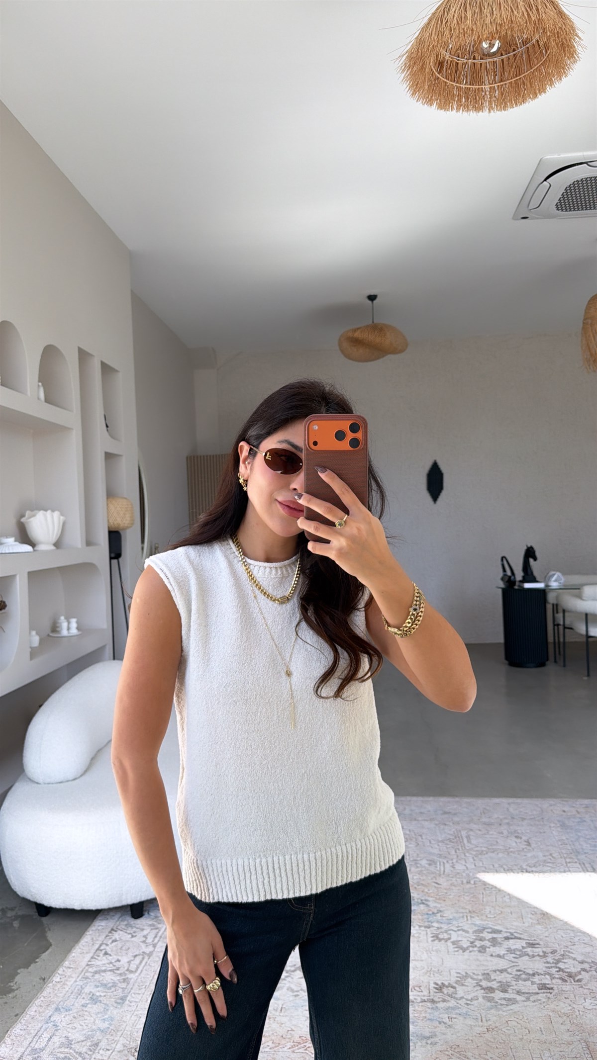 Ekru Massi Kolsuz Triko Bluz