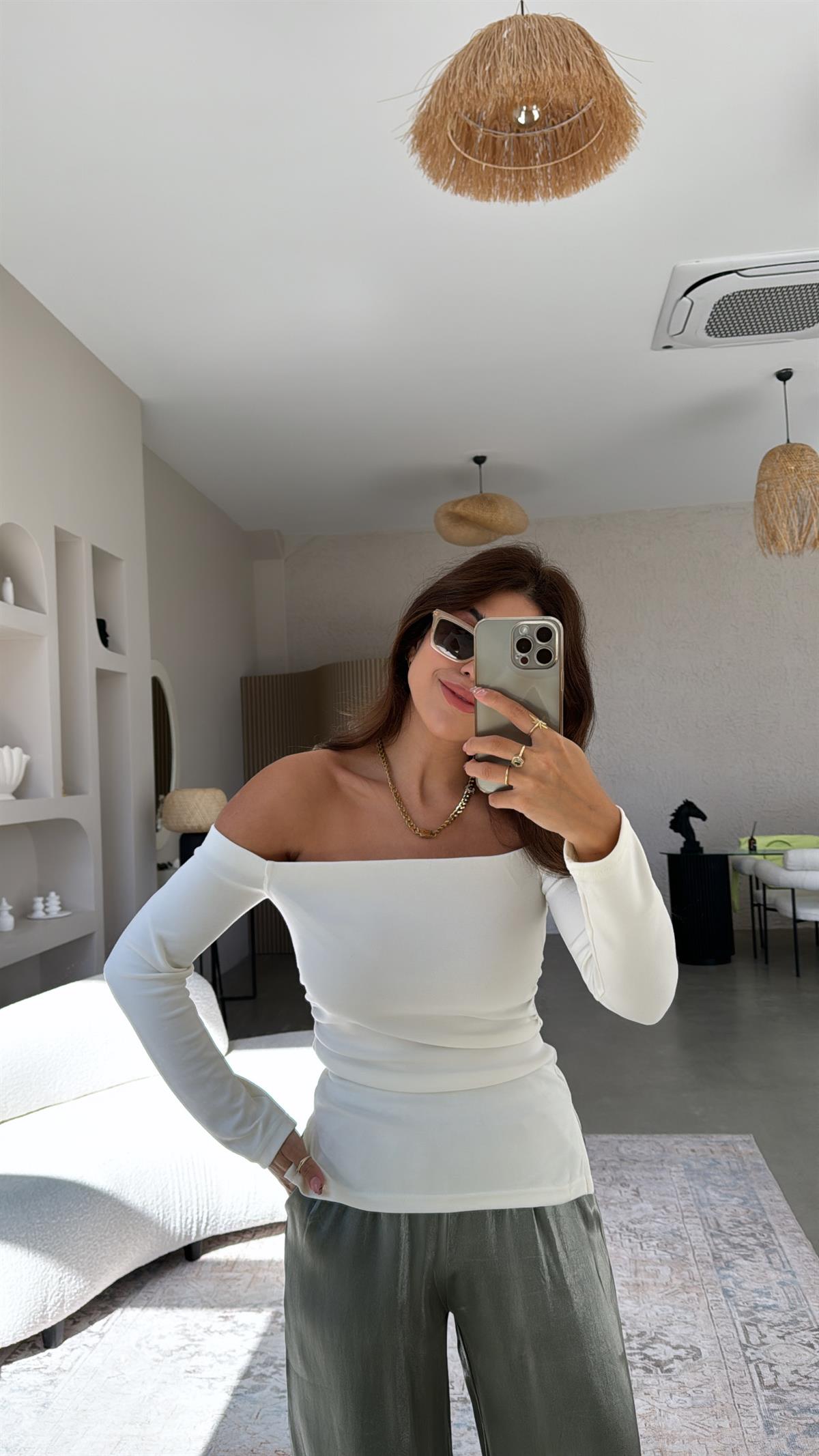 Ekru Modal Drapeli Bluz